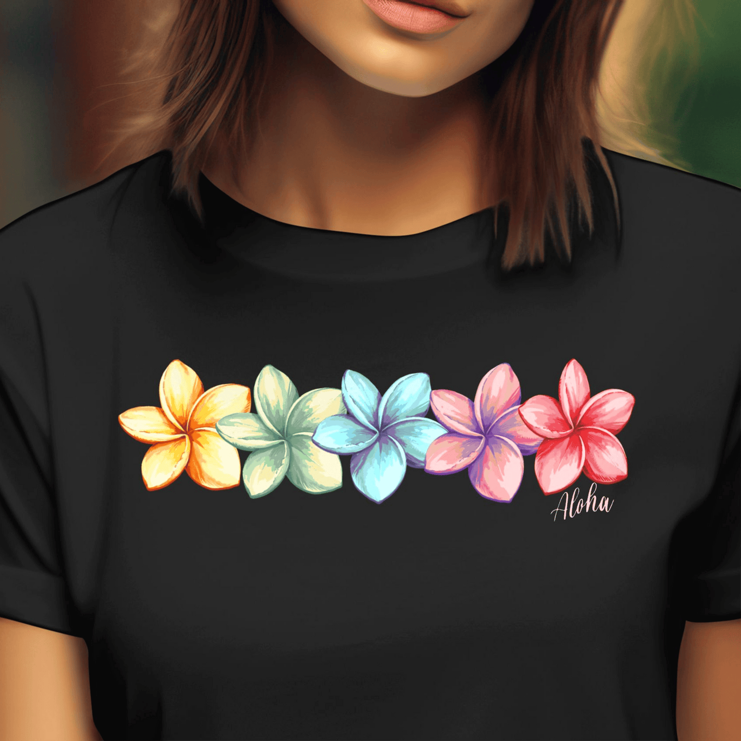 Five Vibrant Plumerias, Hawaii T-Shirt Black / S
