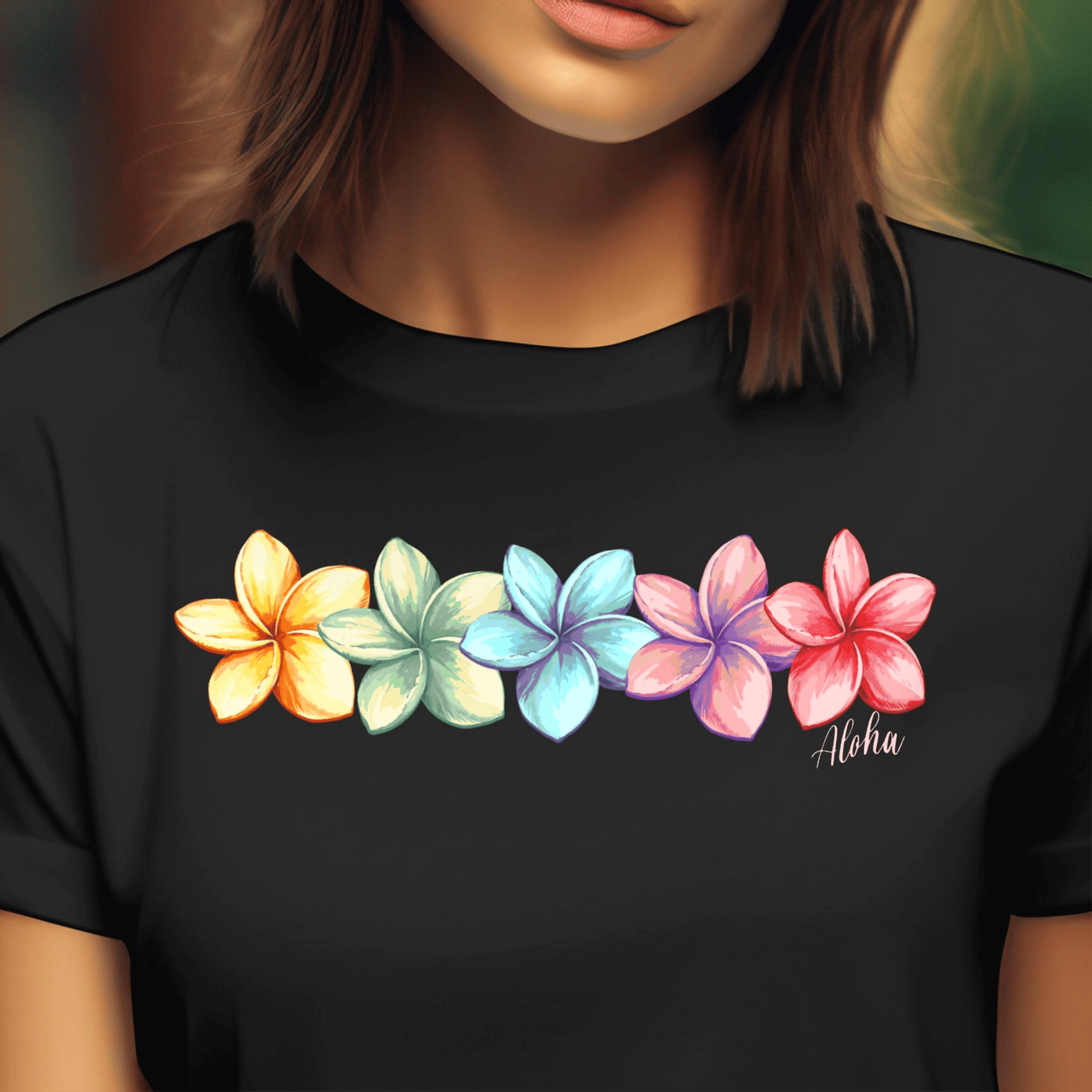 Five Vibrant Plumerias, Hawaii T-Shirt Black / S