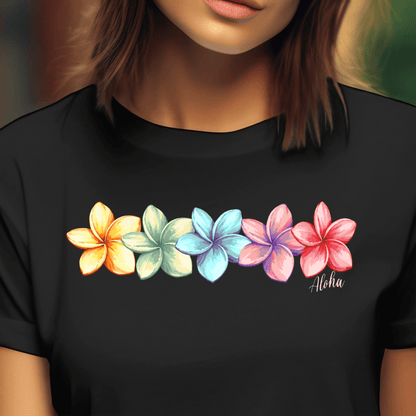 Five Vibrant Plumerias, Hawaii T-Shirt Black / S