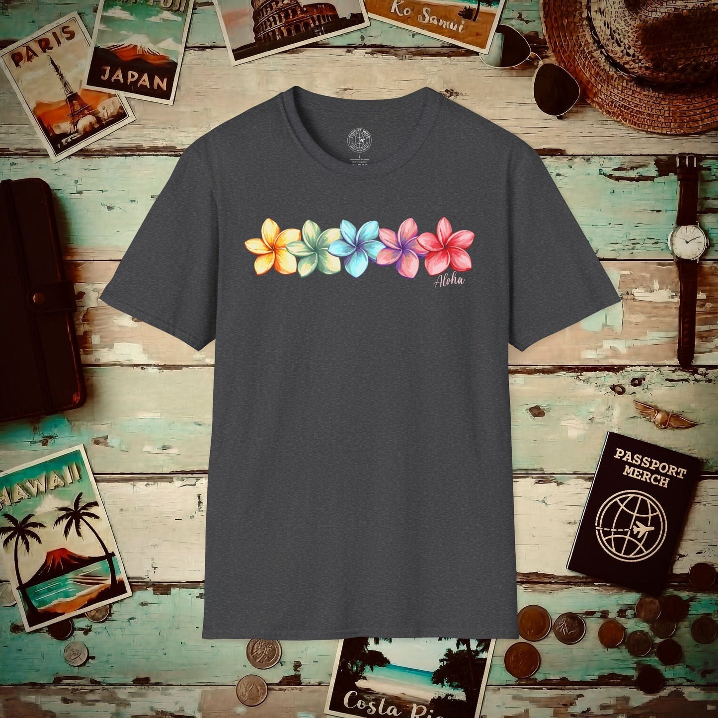 Five Vibrant Plumerias, Hawaii T-Shirt Dark Heather / S