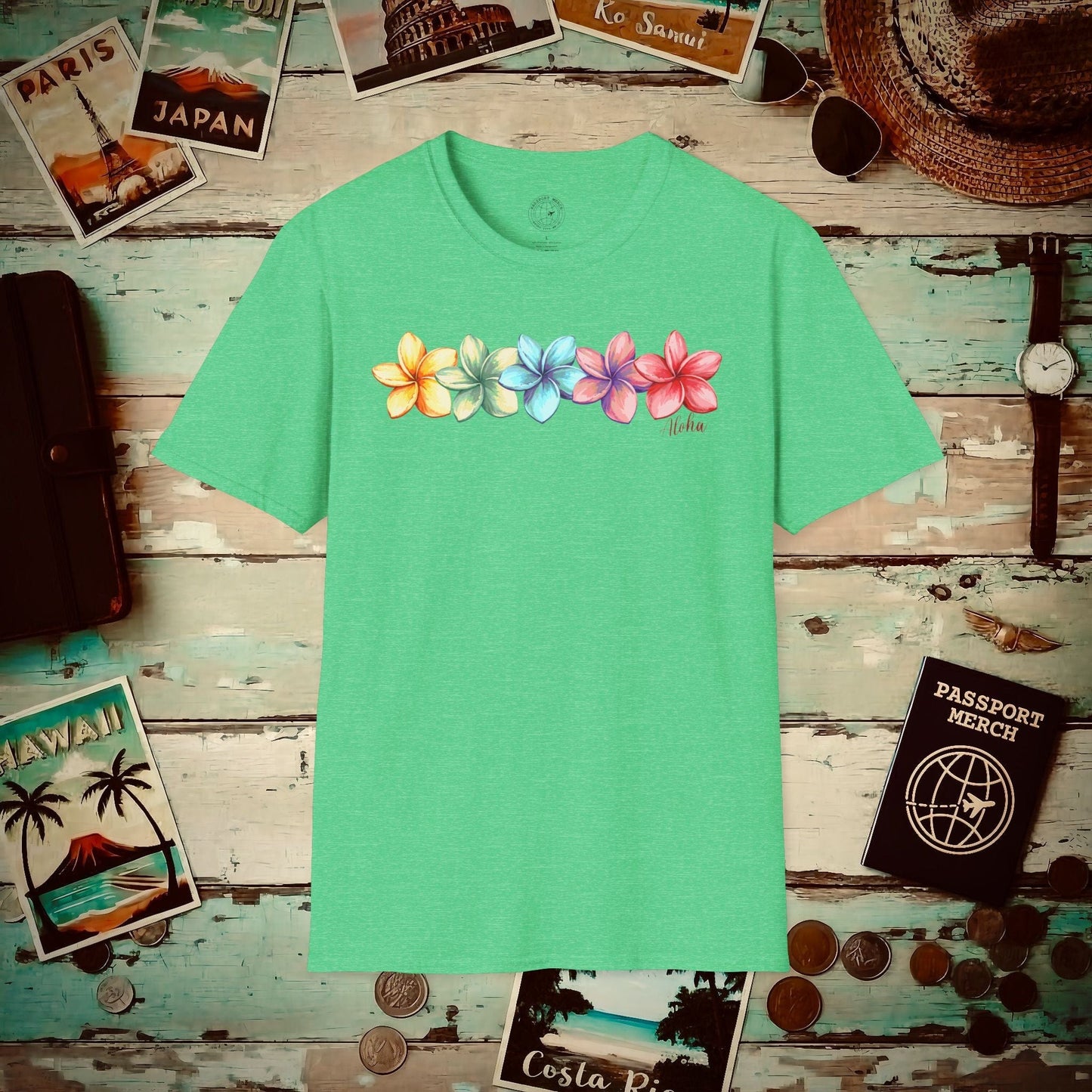 Five Vibrant Plumerias, Hawaii T-Shirt Heather Irish Green / S
