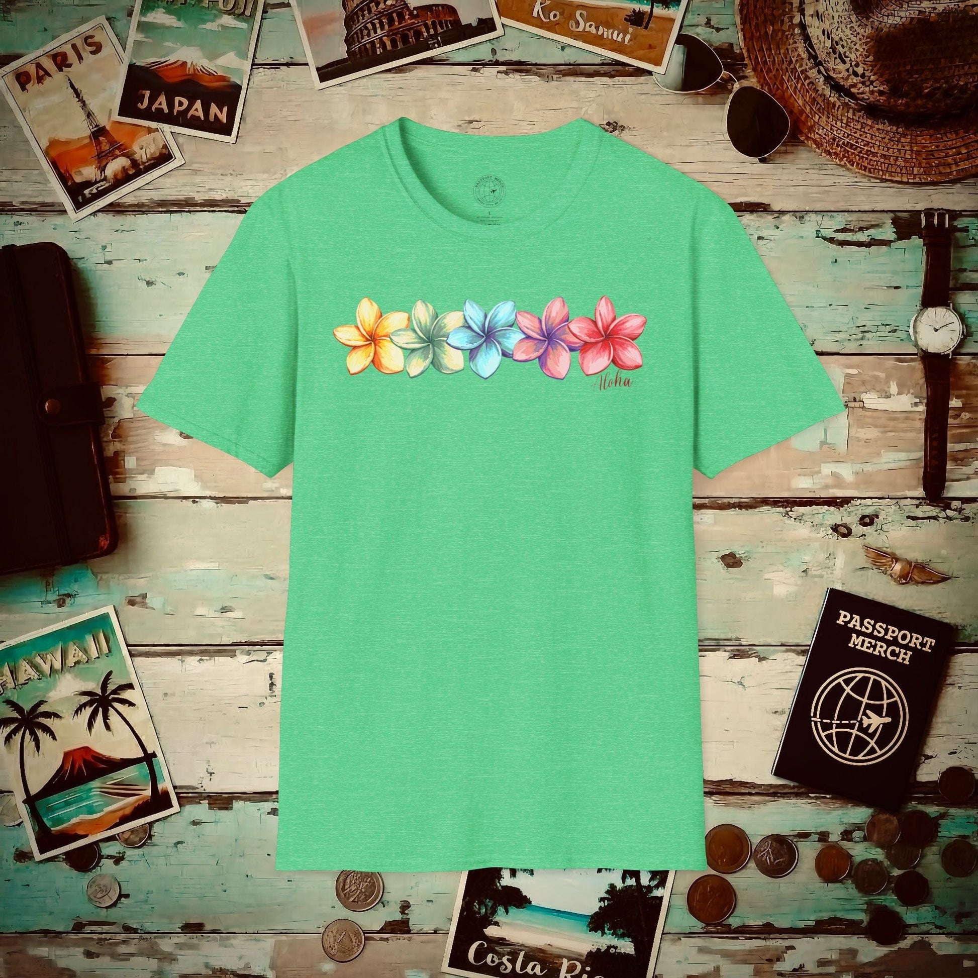 Five Vibrant Plumerias, Hawaii T-Shirt Heather Irish Green / S