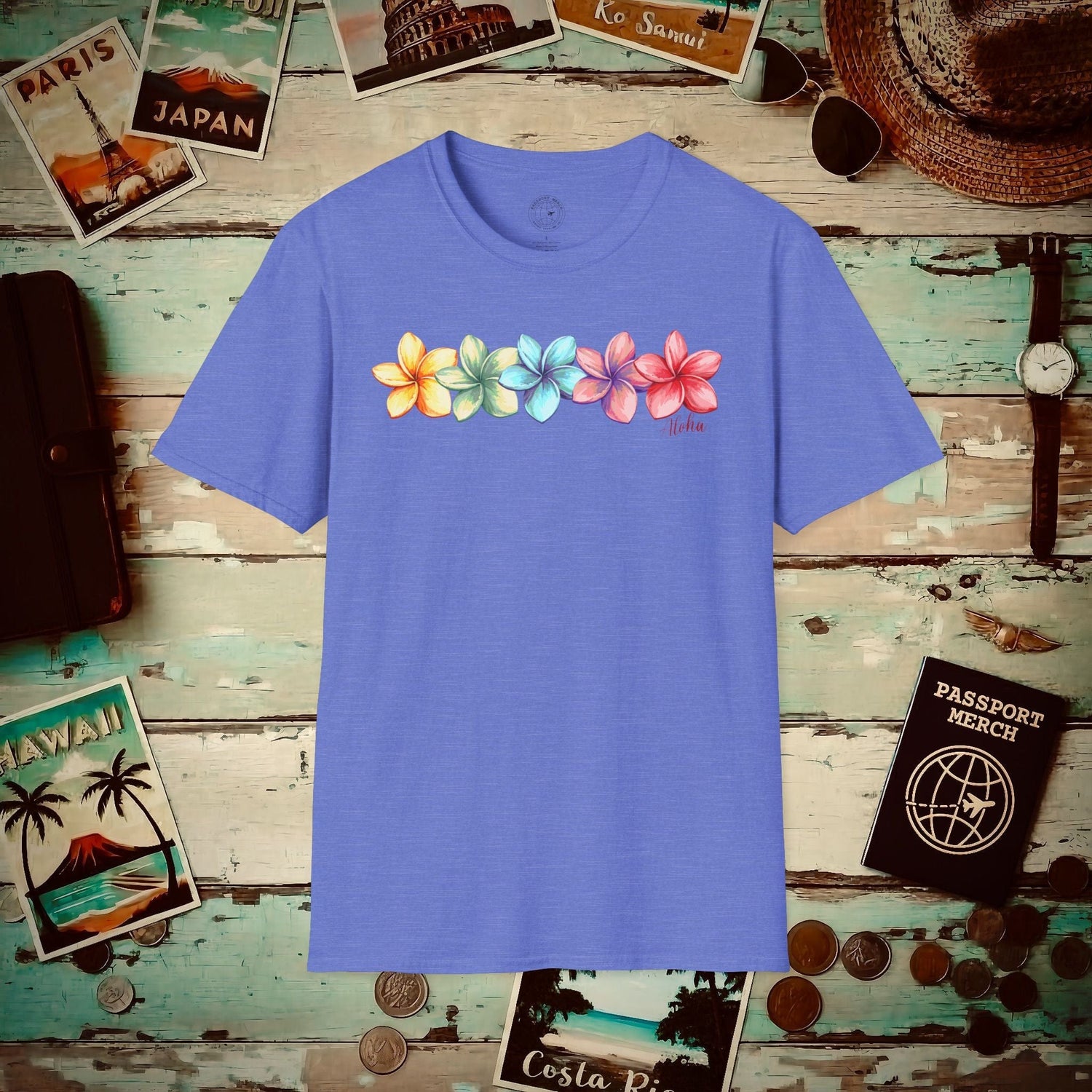 Five Vibrant Plumerias, Hawaii T-Shirt Heather Royal / S