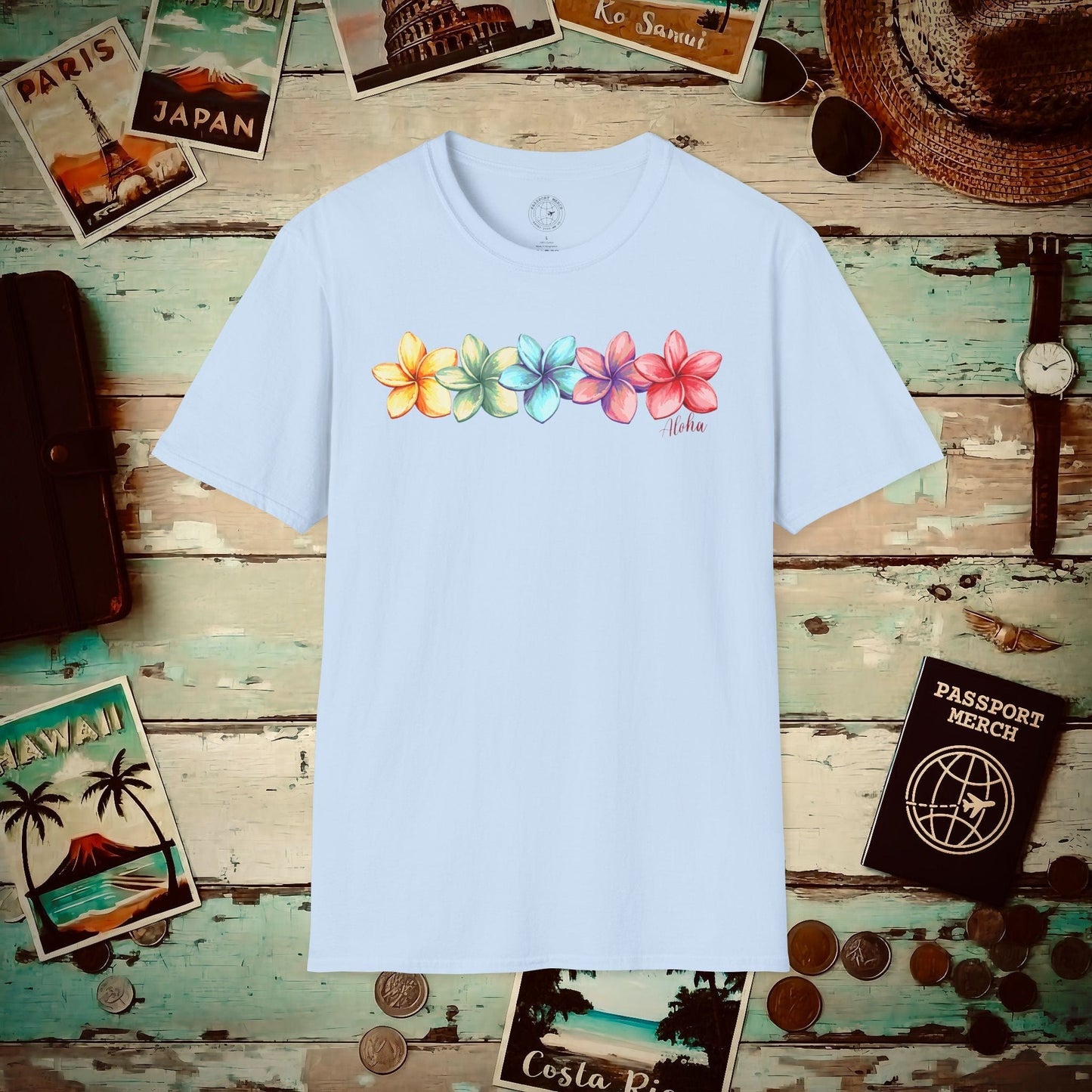 Five Vibrant Plumerias, Hawaii T-Shirt Light Blue / S