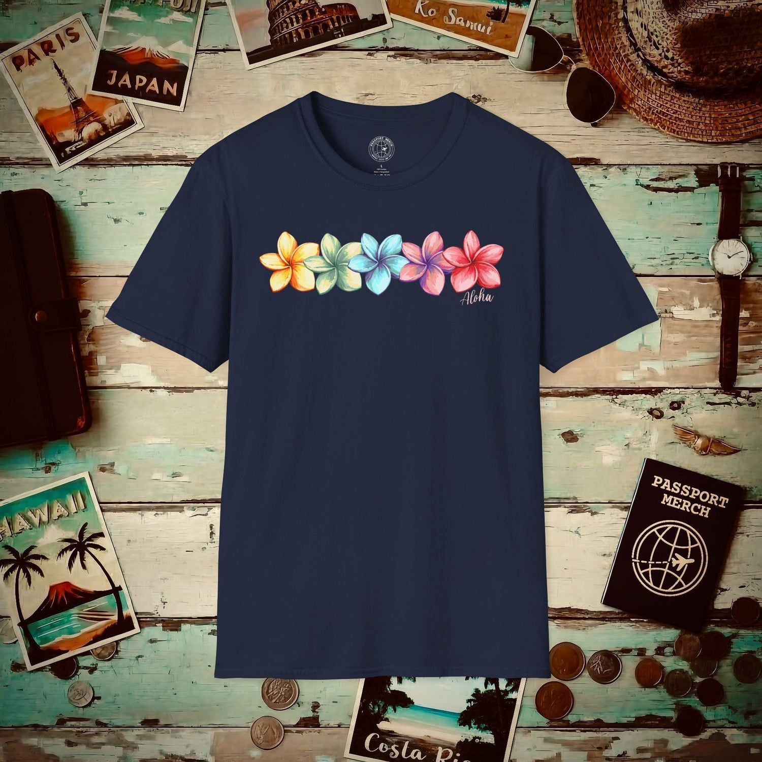 Five Vibrant Plumerias, Hawaii T-Shirt Navy / S