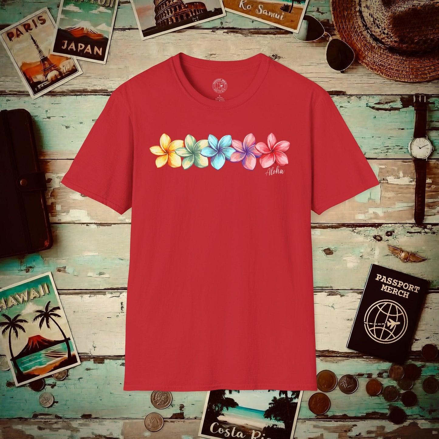 Five Vibrant Plumerias, Hawaii T-Shirt Red / S