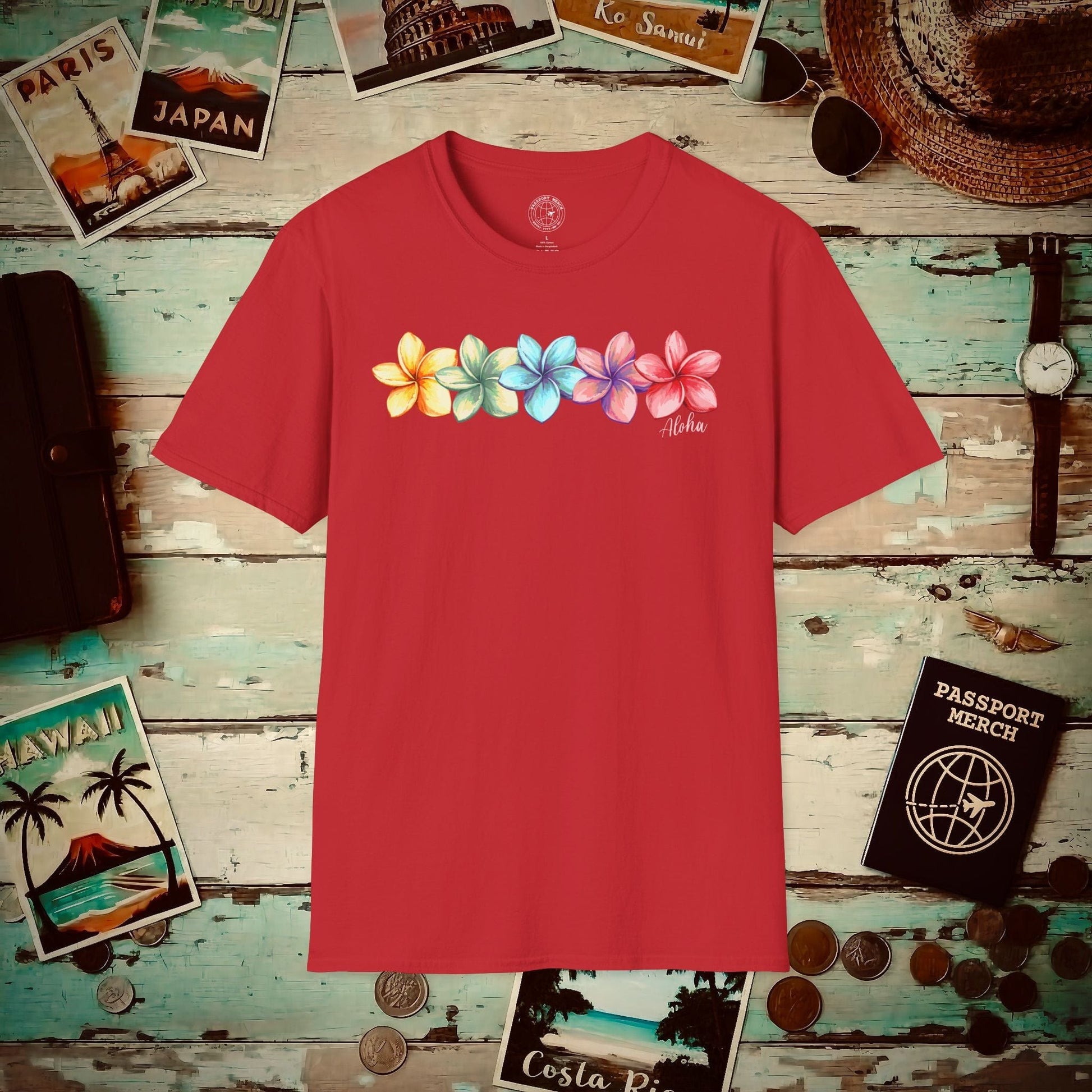 Five Vibrant Plumerias, Hawaii T-Shirt Red / S