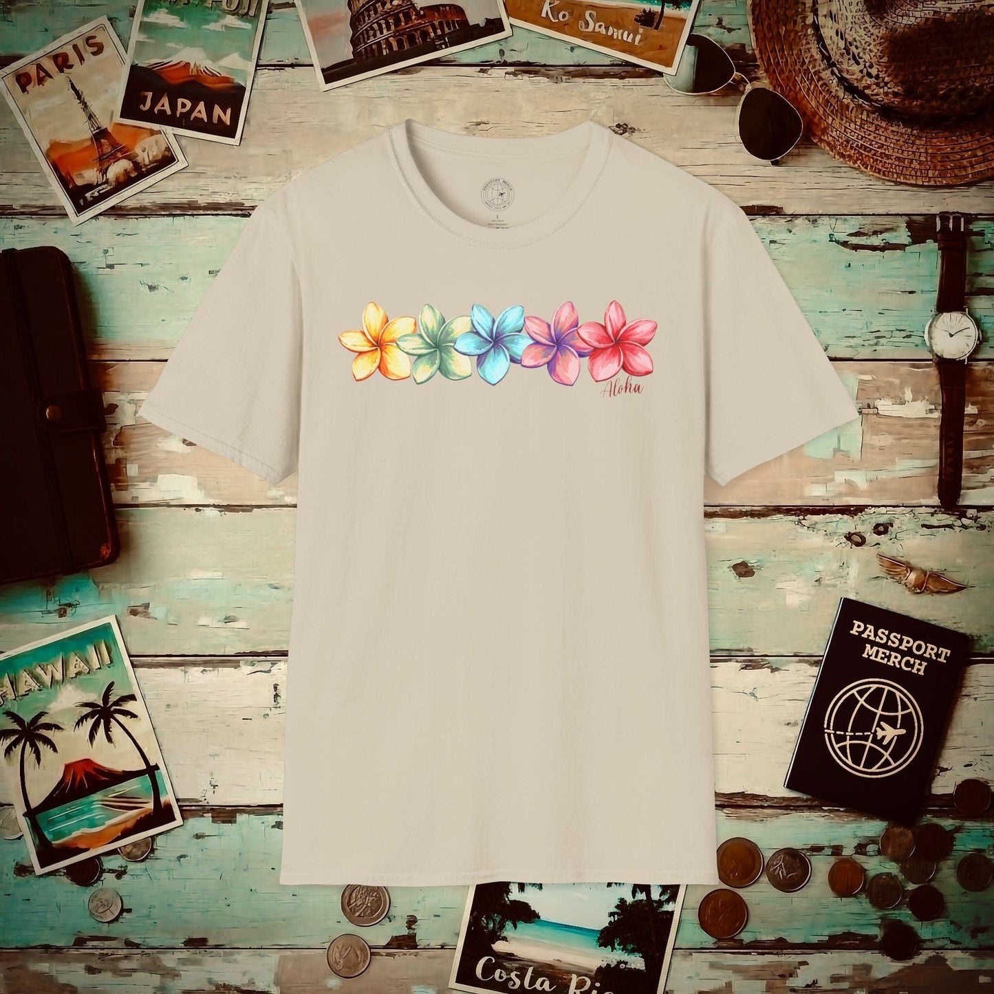 Five Vibrant Plumerias, Hawaii T-Shirt Sand / S