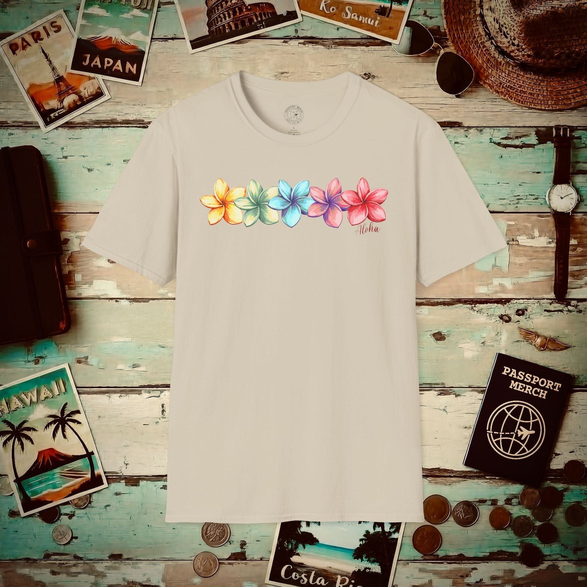 Five Vibrant Plumerias, Hawaii T-Shirt Sand / S
