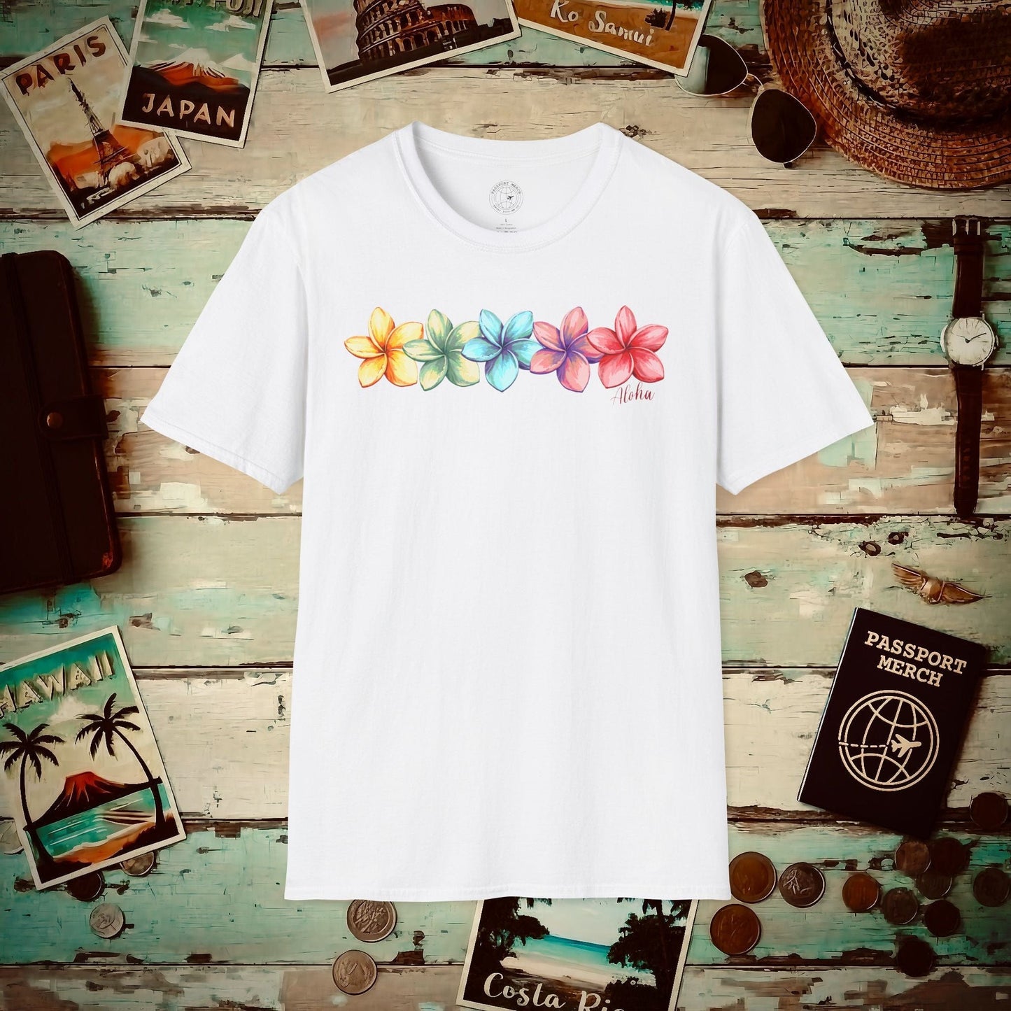 Five Vibrant Plumerias, Hawaii T-Shirt White / S