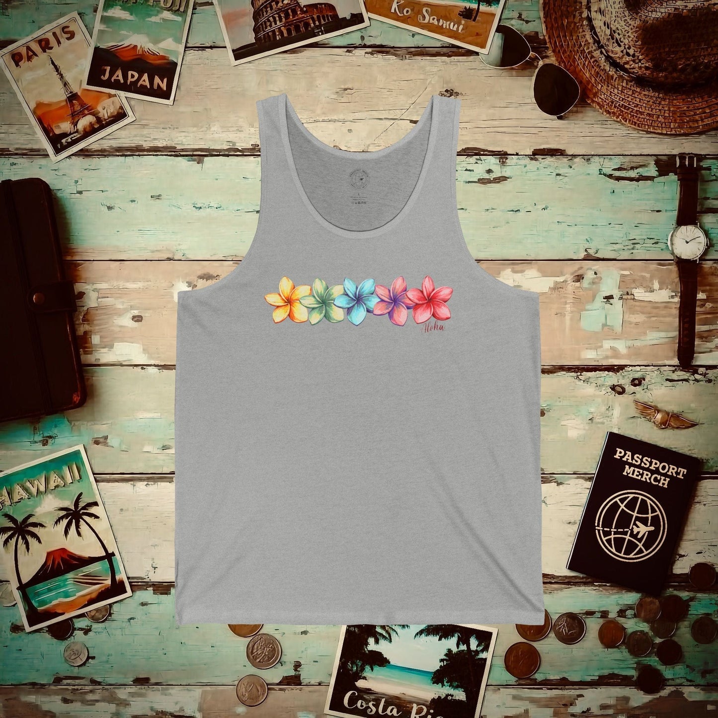 Five Vibrant Plumerias, Hawaii Tank Top Athletic Heather / XS