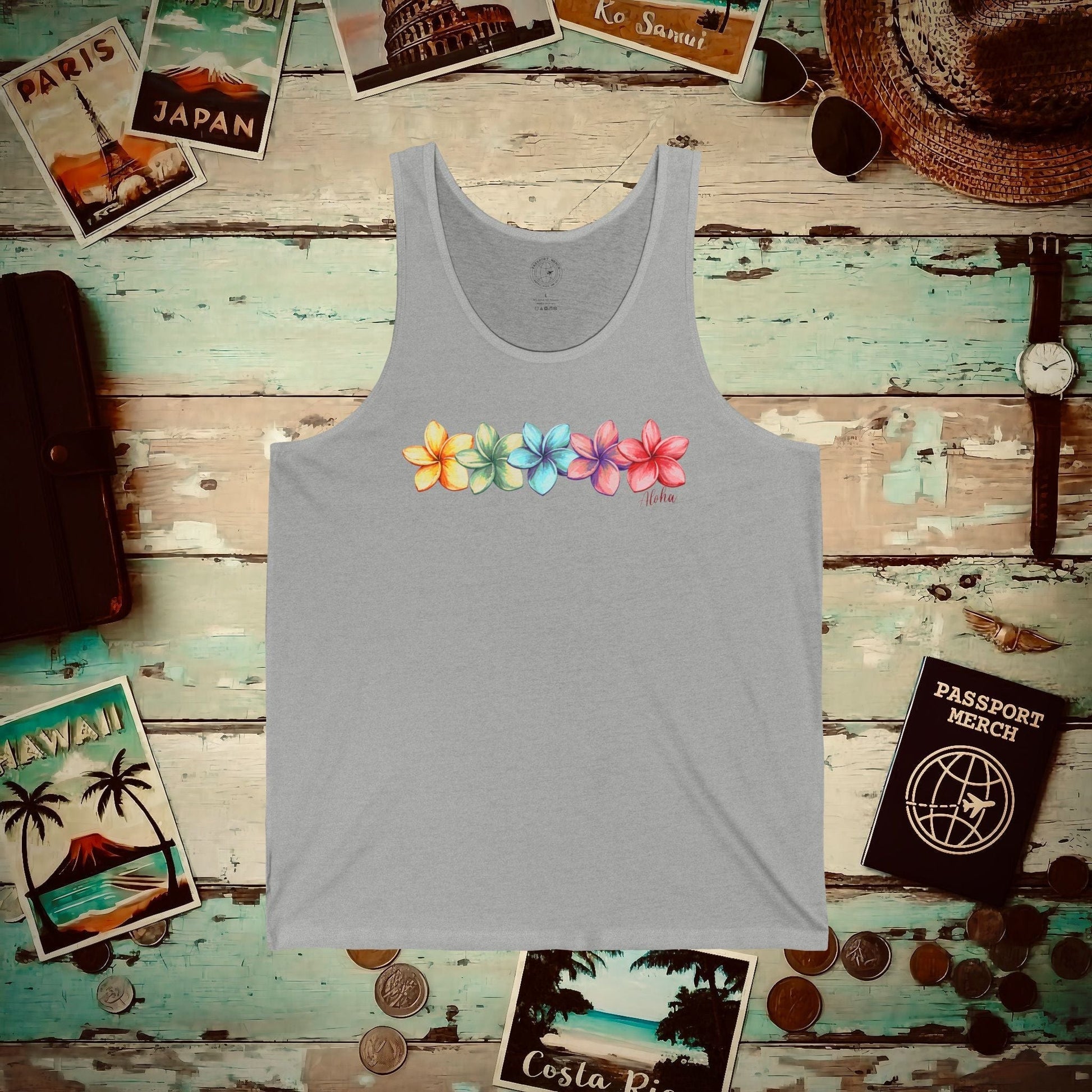 Five Vibrant Plumerias, Hawaii Tank Top Athletic Heather / XS