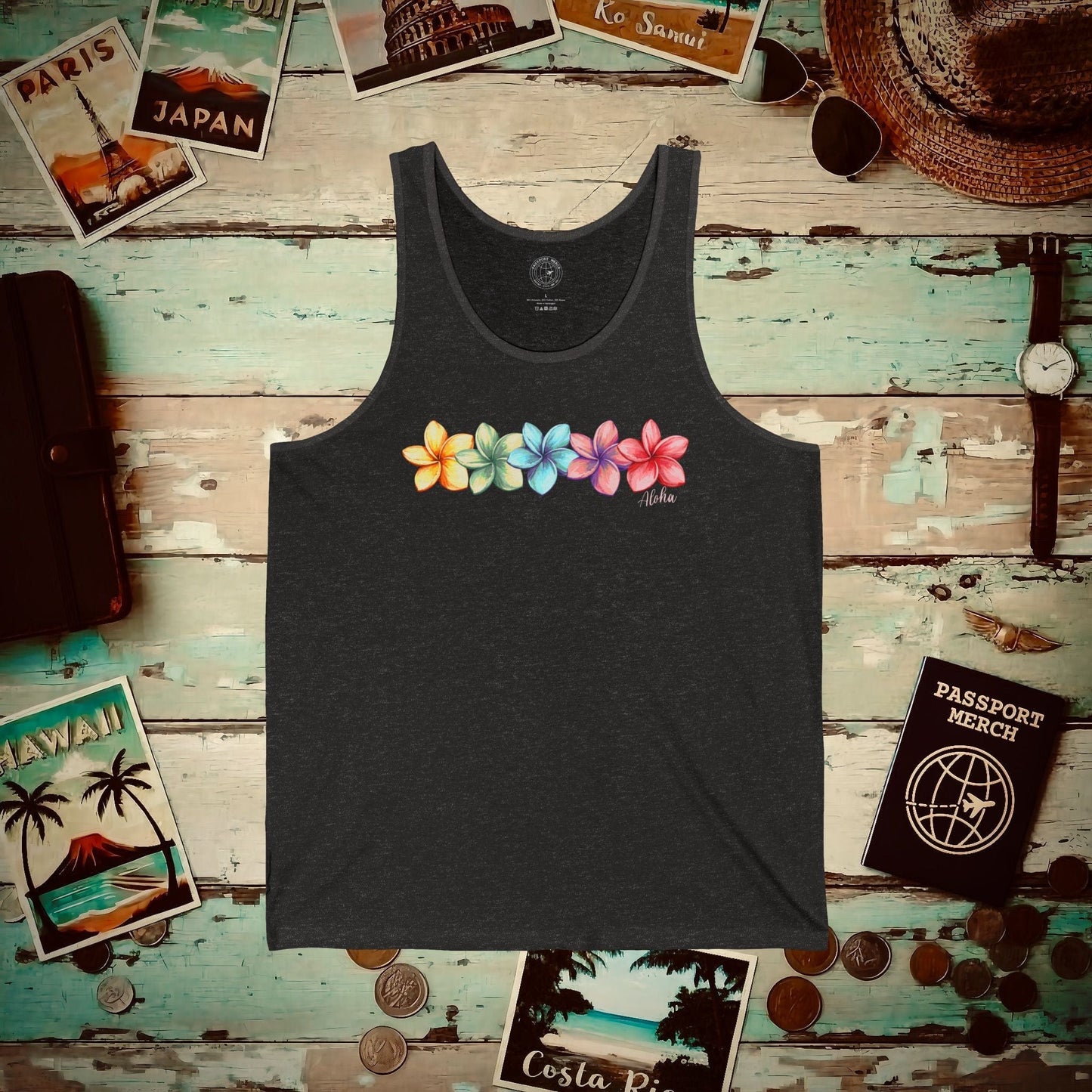 Five Vibrant Plumerias, Hawaii Tank Top Charcoal Black TriBlend / XS