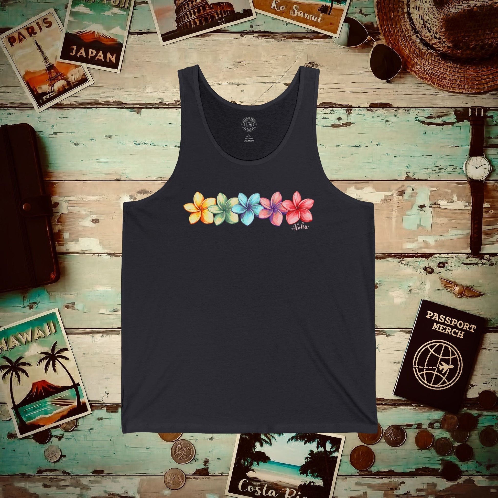 Five Vibrant Plumerias, Hawaii Tank Top Dark Grey / XS