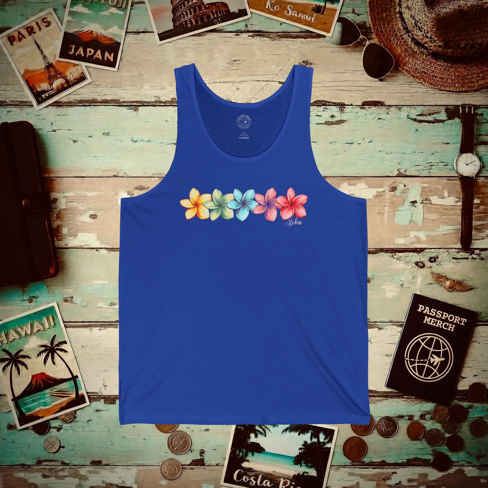 Five Vibrant Plumerias, Hawaii Tank Top True Royal / XS