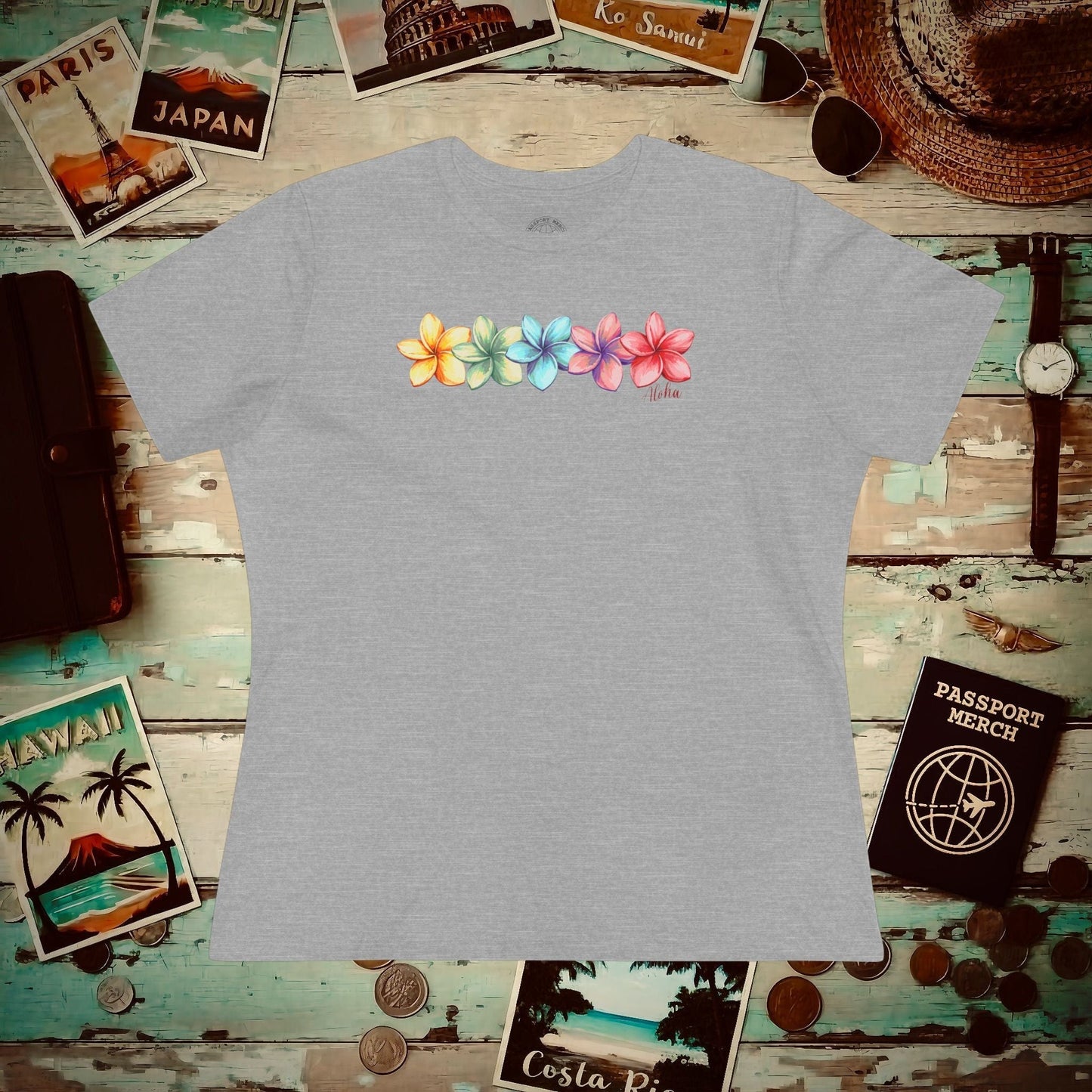 Five Vibrant Plumerias, Hawaii, Womens Fit T-Shirt Athletic Heather / S
