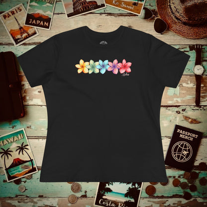 Five Vibrant Plumerias, Hawaii, Womens Fit T-Shirt Black / S