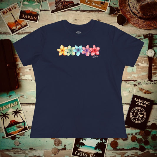 Five Vibrant Plumerias, Hawaii, Womens Fit T-Shirt Navy / S