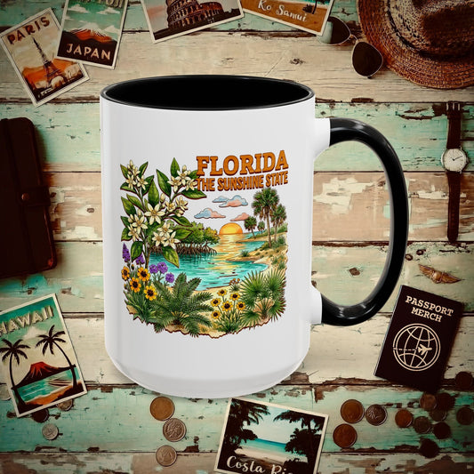 Florida Flowers in Watercolored Oak 15oz Mug Black / 15oz