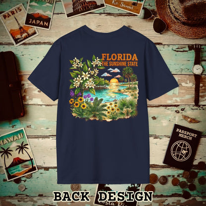 Florida Flowers in Watercolored Oak Back Print T-Shirt Navy / S