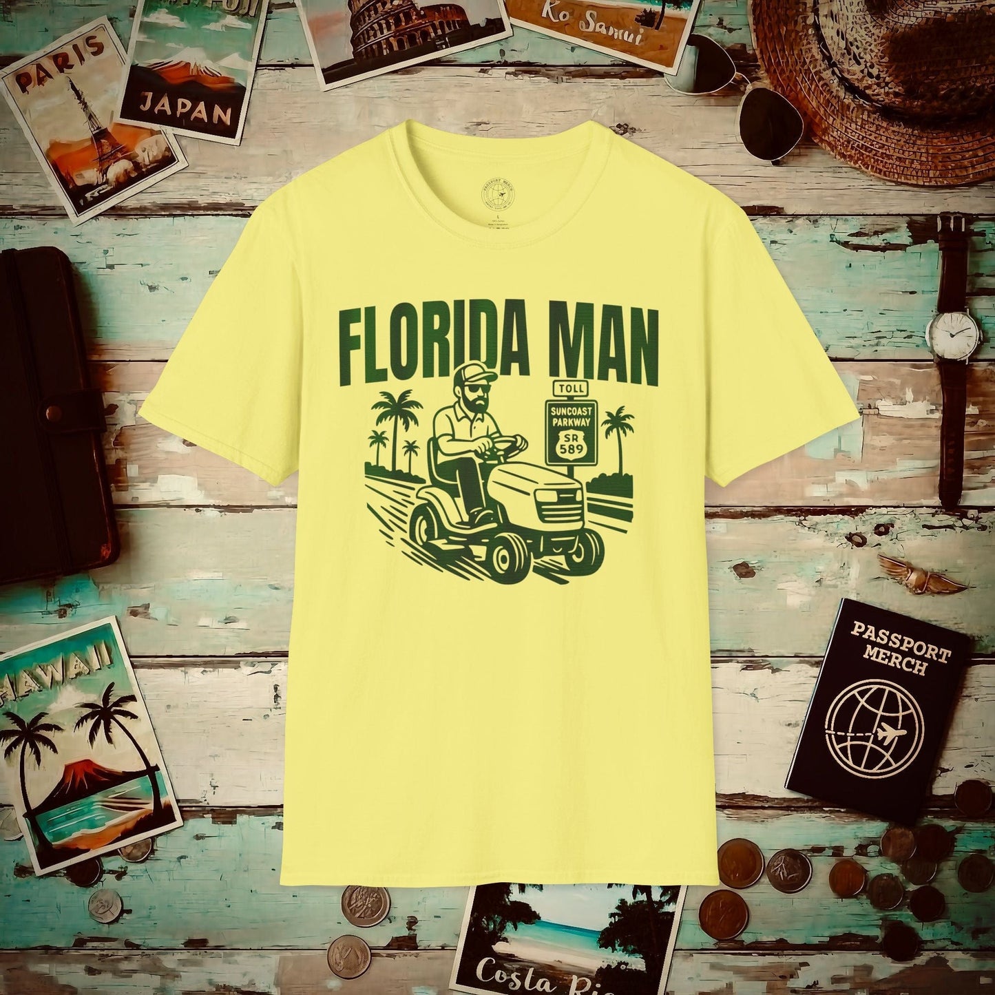 Florida Man Arrested for Driving Lawn Mower on Highway T-Shirt Cornsilk / S
