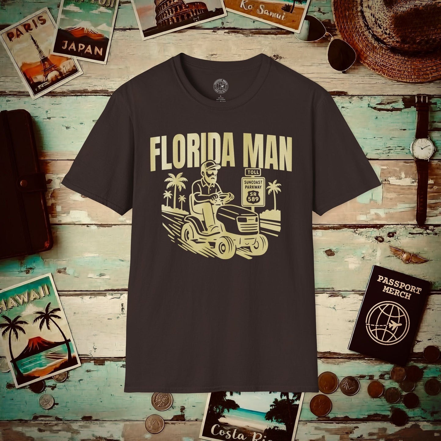 Florida Man Arrested for Driving Lawn Mower on Highway T-Shirt Dark Chocolate / S