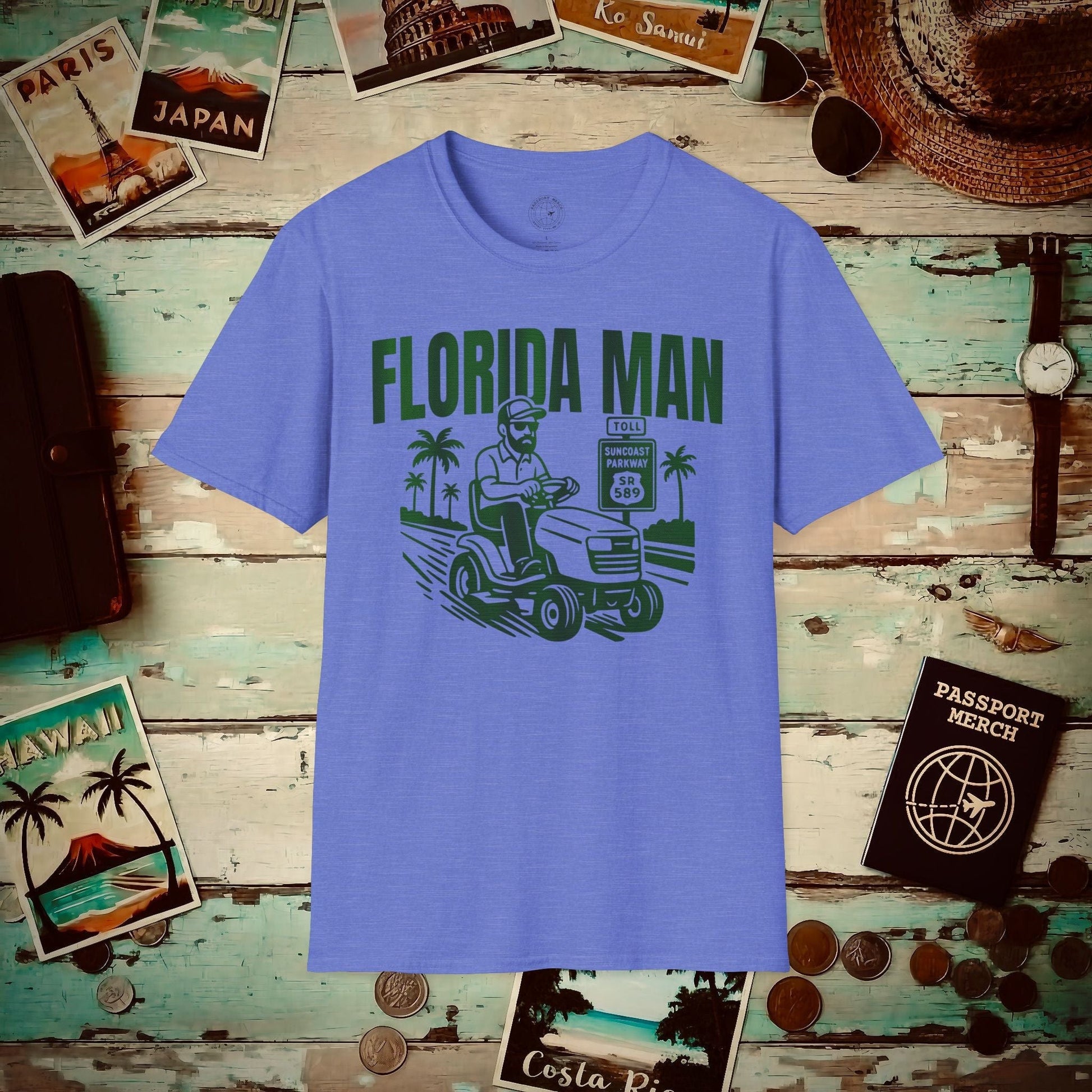 Florida Man Arrested for Driving Lawn Mower on Highway T-Shirt Heather Royal / S