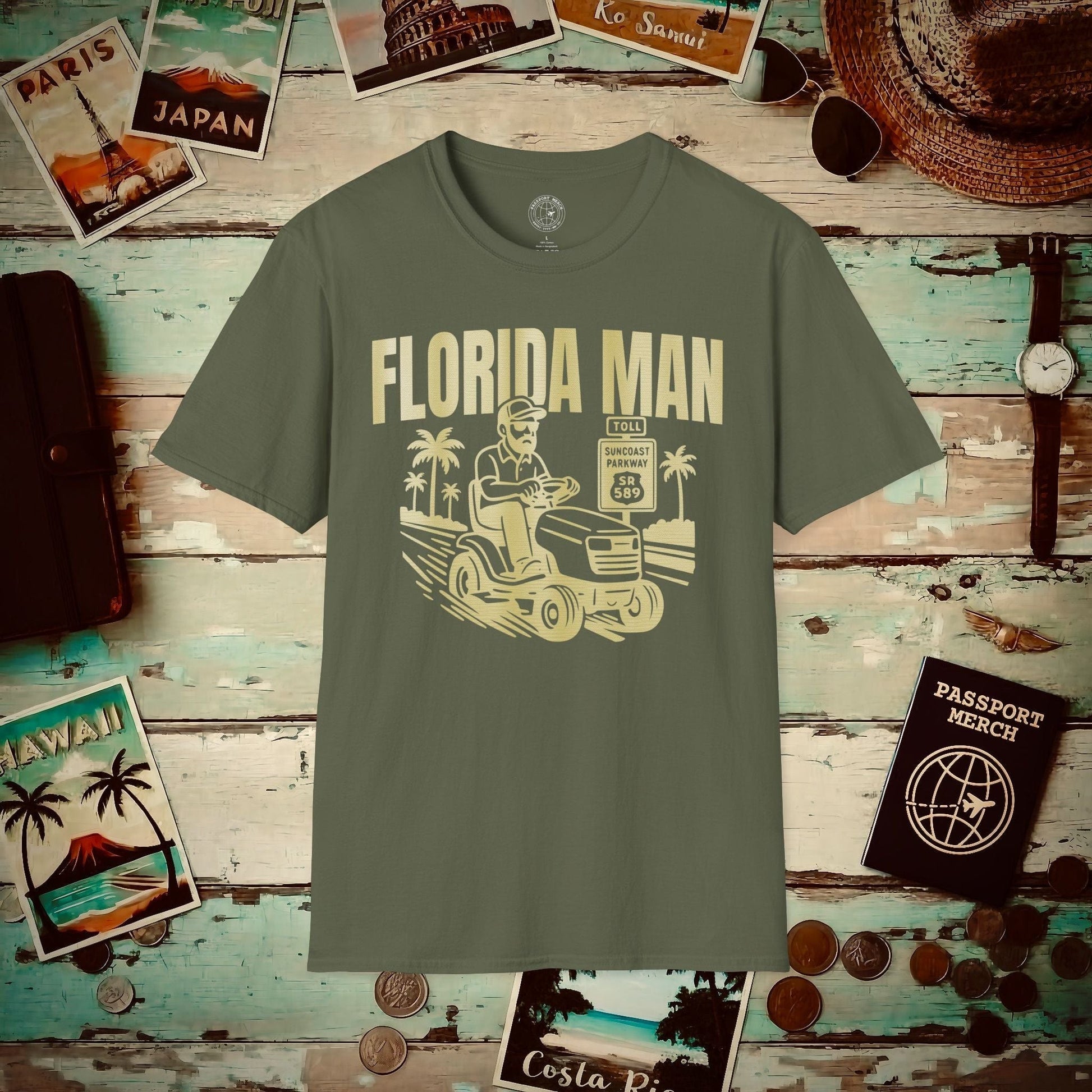 Florida Man Arrested for Driving Lawn Mower on Highway T-Shirt Military Green / S