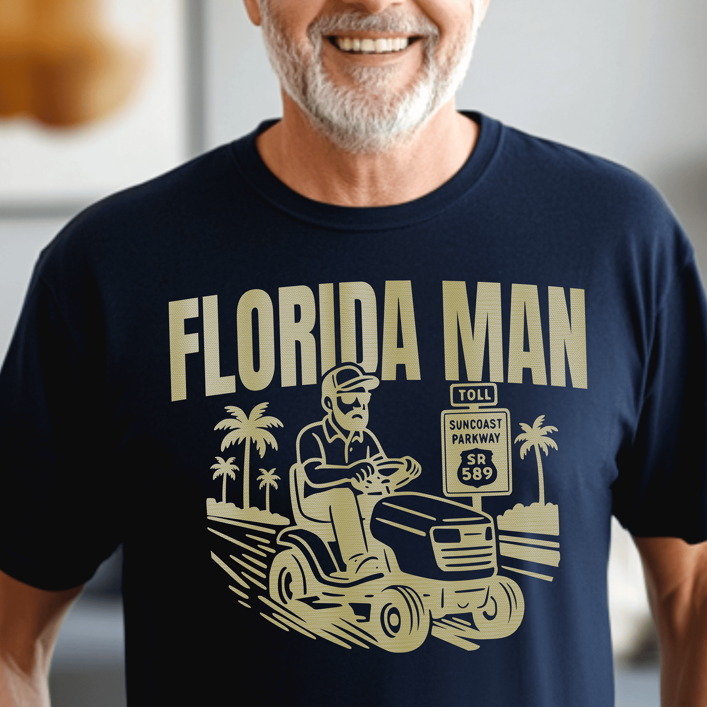 Florida Man Arrested for Driving Lawn Mower on Highway T-Shirt Navy / S