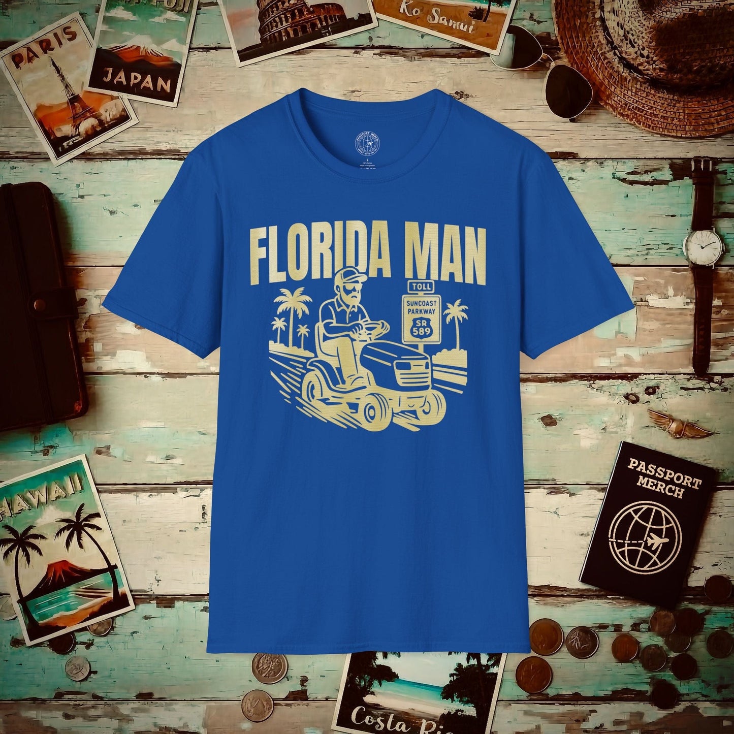Florida Man Arrested for Driving Lawn Mower on Highway T-Shirt Royal / S