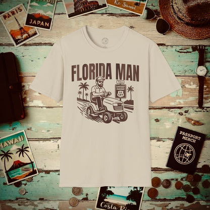 Florida Man Arrested for Driving Lawn Mower on Highway T-Shirt Sand / S