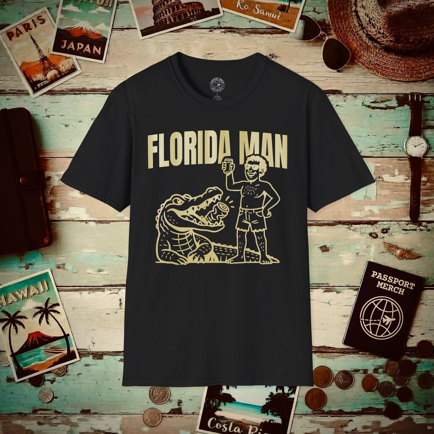 Florida Man Uses Alligator to Open Beer Can T-Shirt Black / S