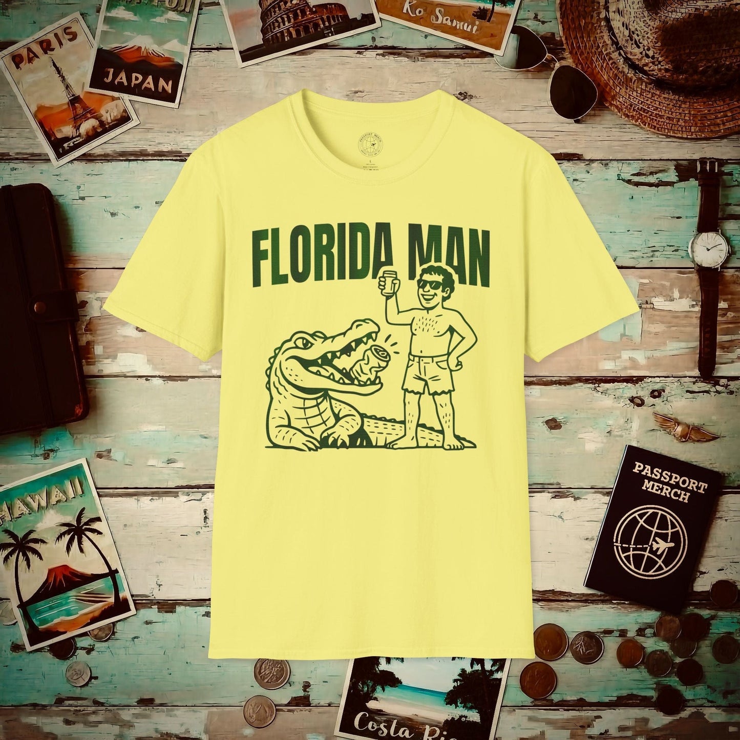 Florida Man Uses Alligator to Open Beer Can T-Shirt Cornsilk / S
