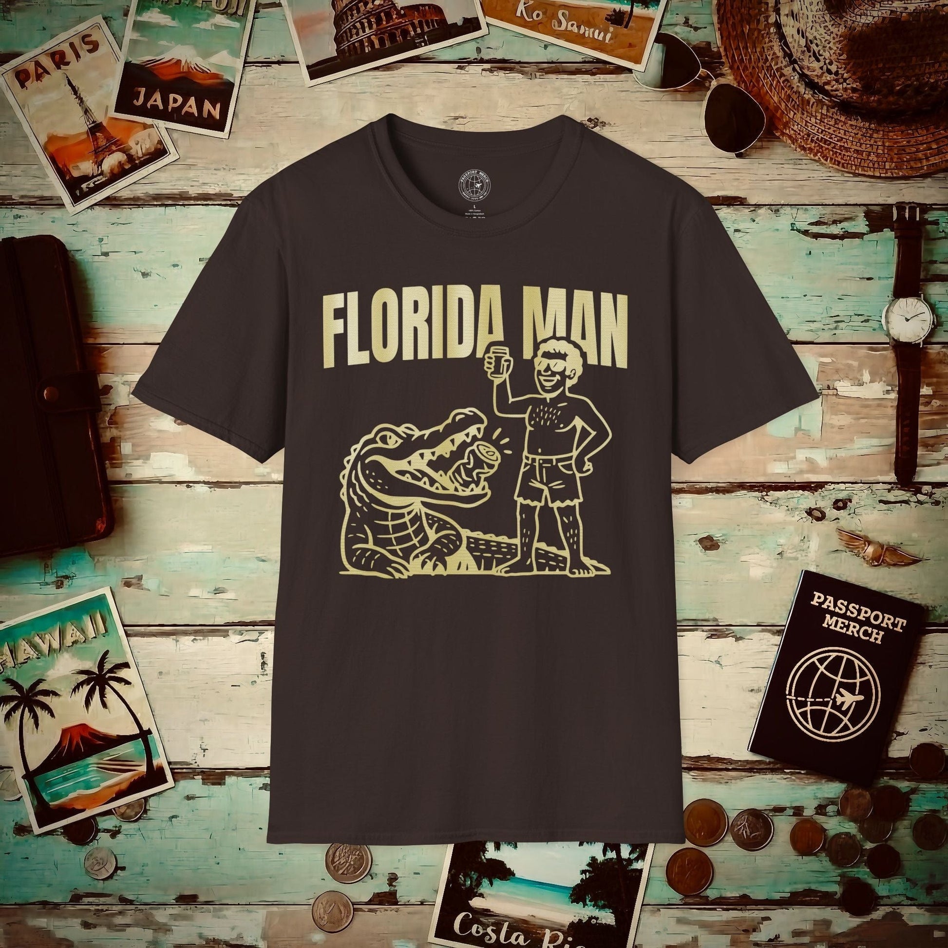 Florida Man Uses Alligator to Open Beer Can T-Shirt Dark Chocolate / S