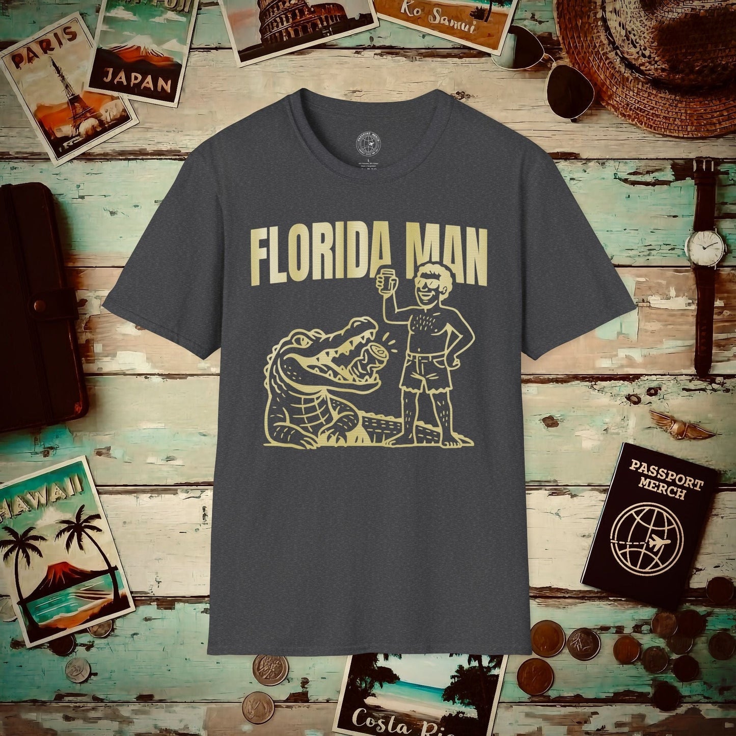 Florida Man Uses Alligator to Open Beer Can T-Shirt Dark Heather / S