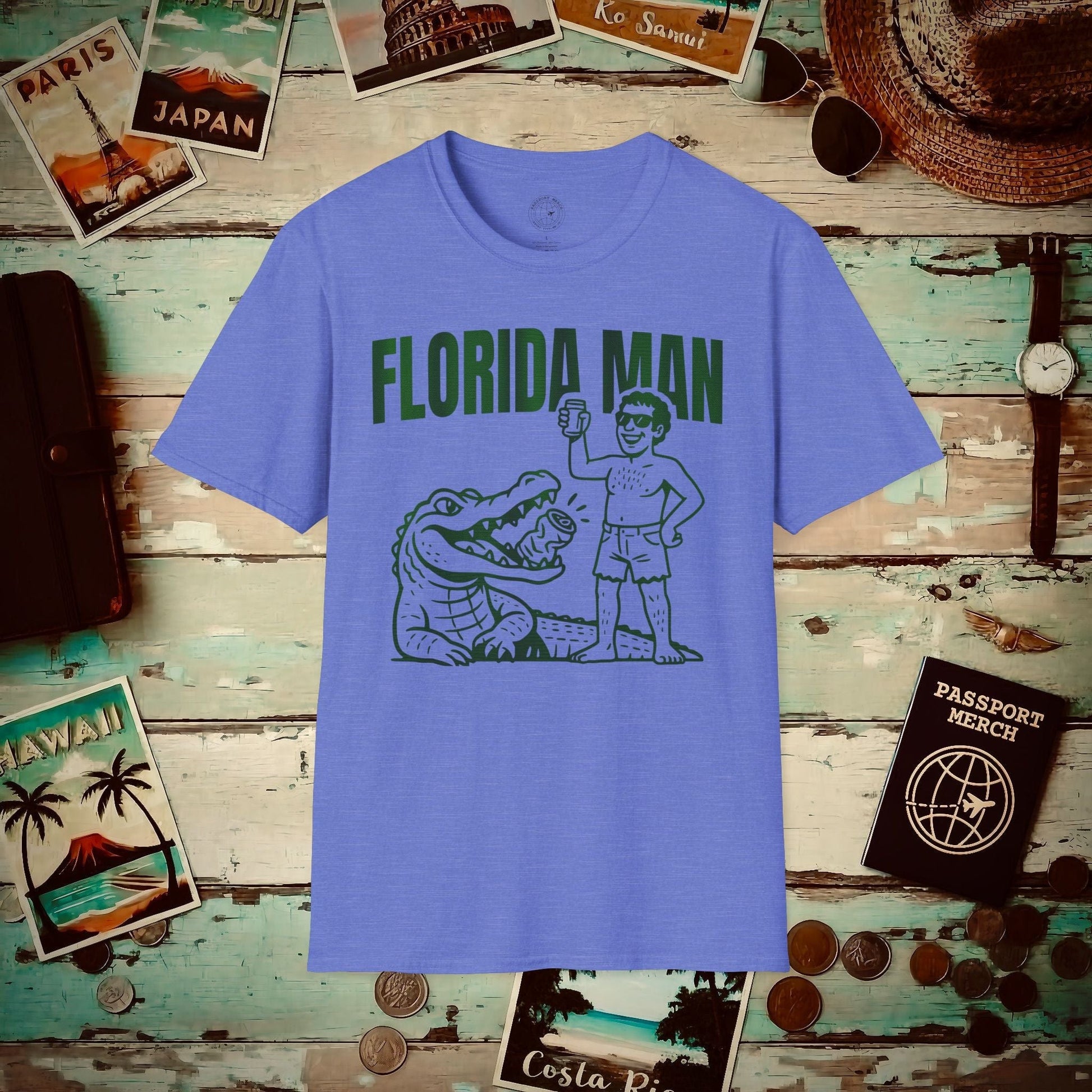 Florida Man Uses Alligator to Open Beer Can T-Shirt Heather Royal / S