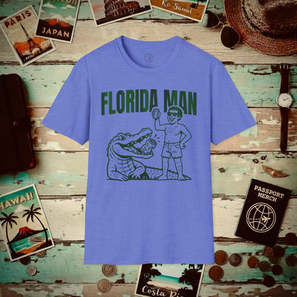 Florida Man Uses Alligator to Open Beer Can T-Shirt Heather Royal / S