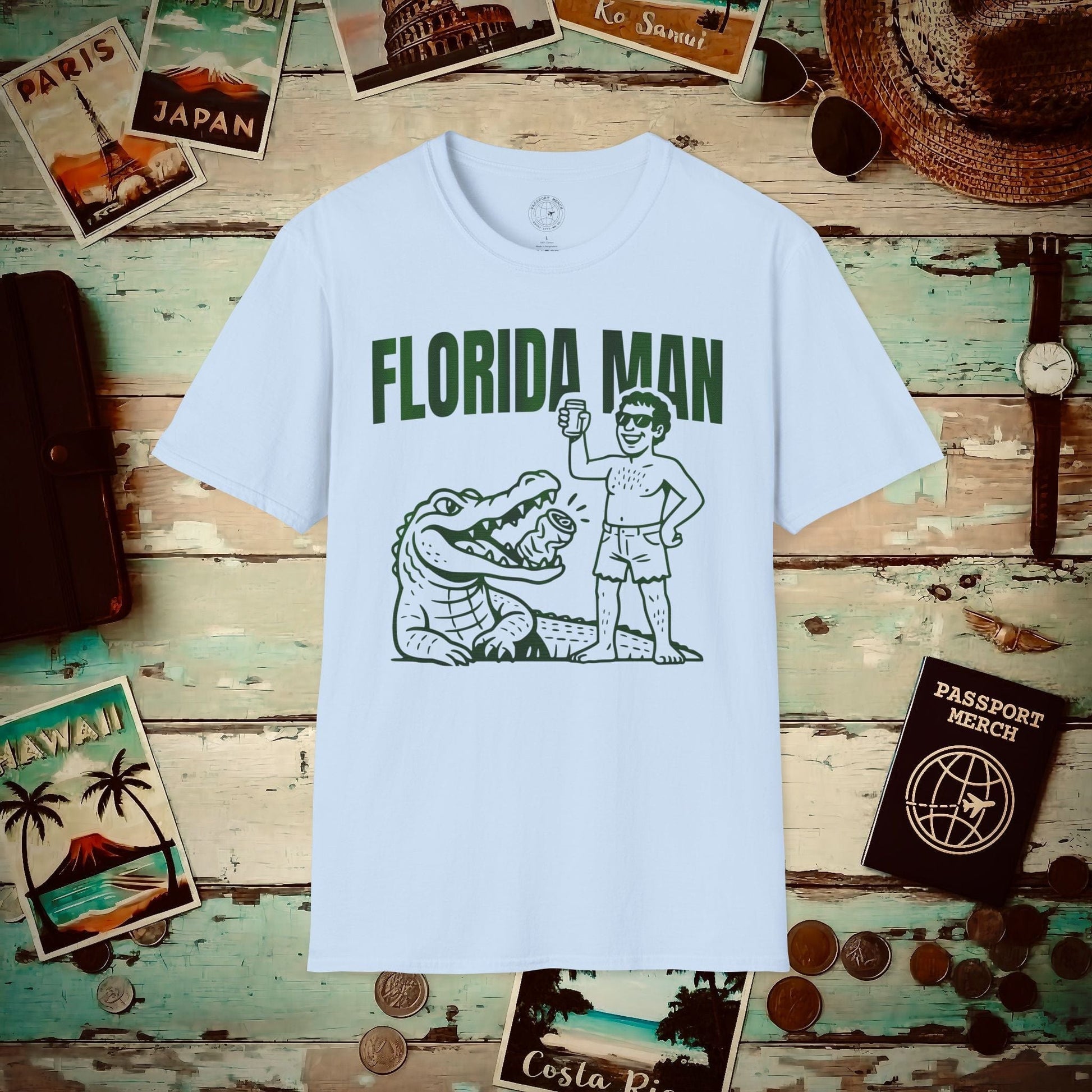 Florida Man Uses Alligator to Open Beer Can T-Shirt Light Blue / S