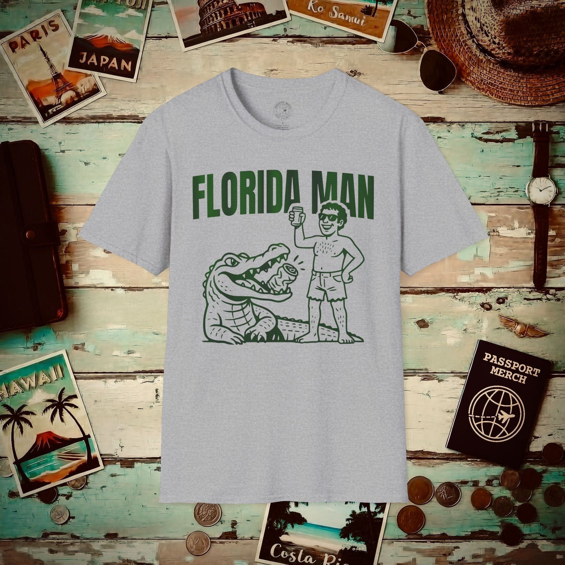 Florida Man Uses Alligator to Open Beer Can T-Shirt Sport Grey / S