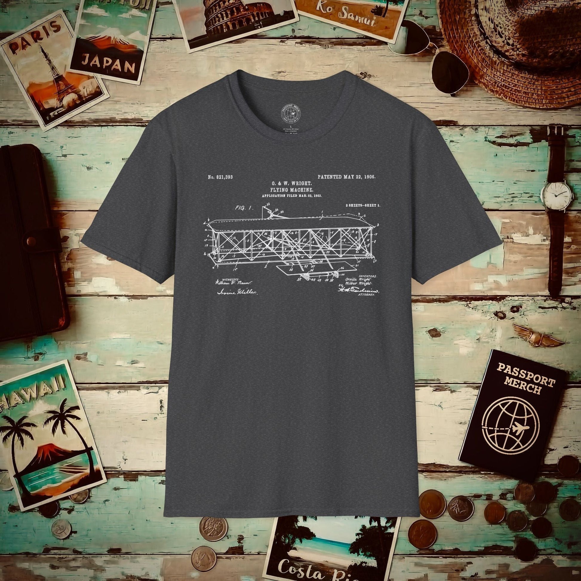 Flying Machine, Patent No. 821,393 T-Shirt Dark Heather / S