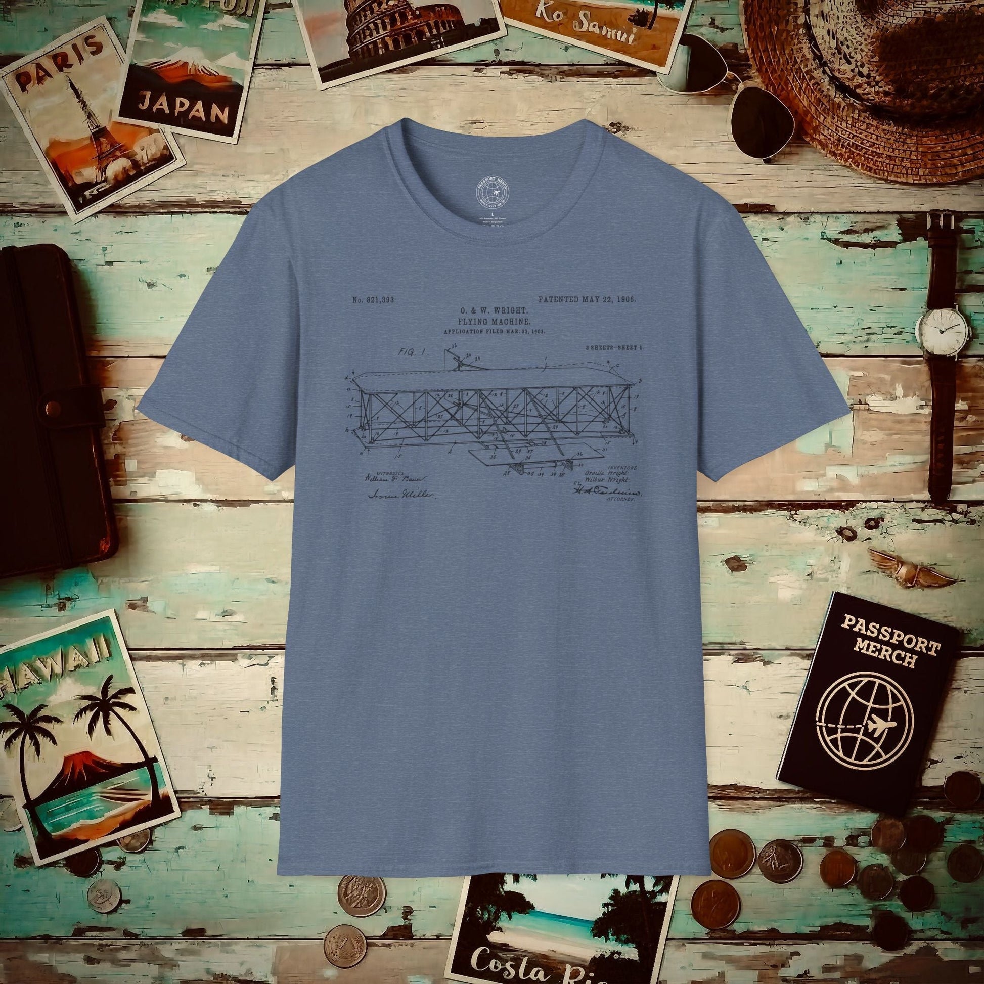 Flying Machine, Patent No. 821,393 T-Shirt Heather Indigo / S