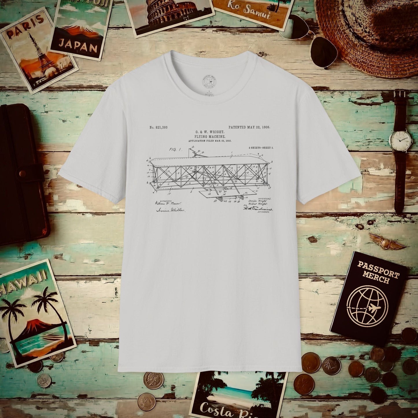 Flying Machine, Patent No. 821,393 T-Shirt Ice Grey / S