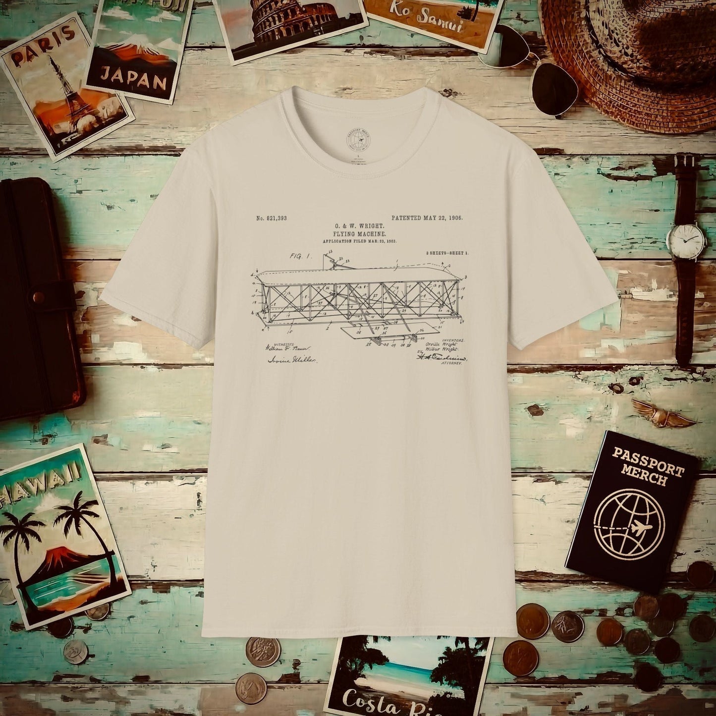 Flying Machine, Patent No. 821,393 T-Shirt Sand / S