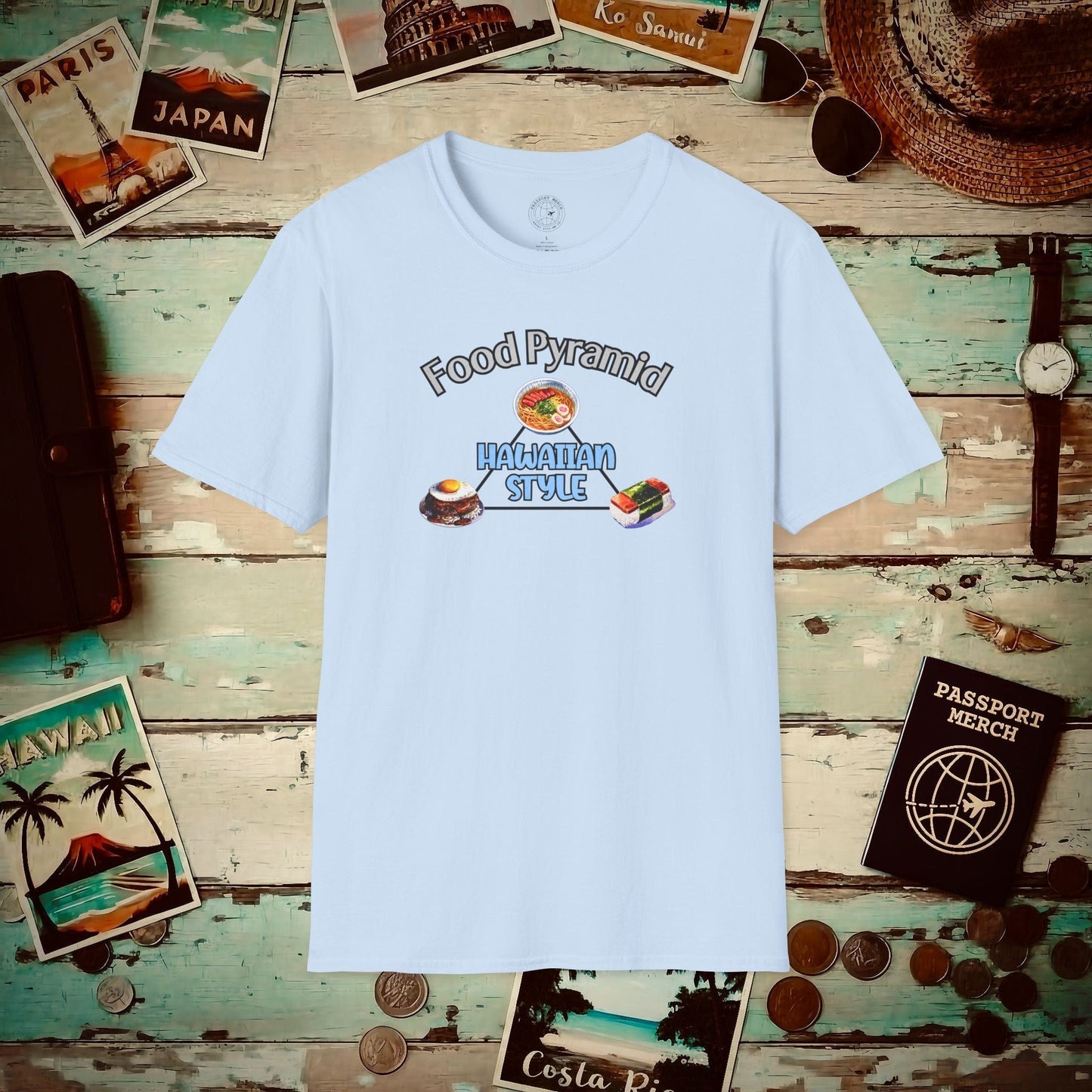 Food Pyramid Hawaiian Style T-Shirt Light Blue / S