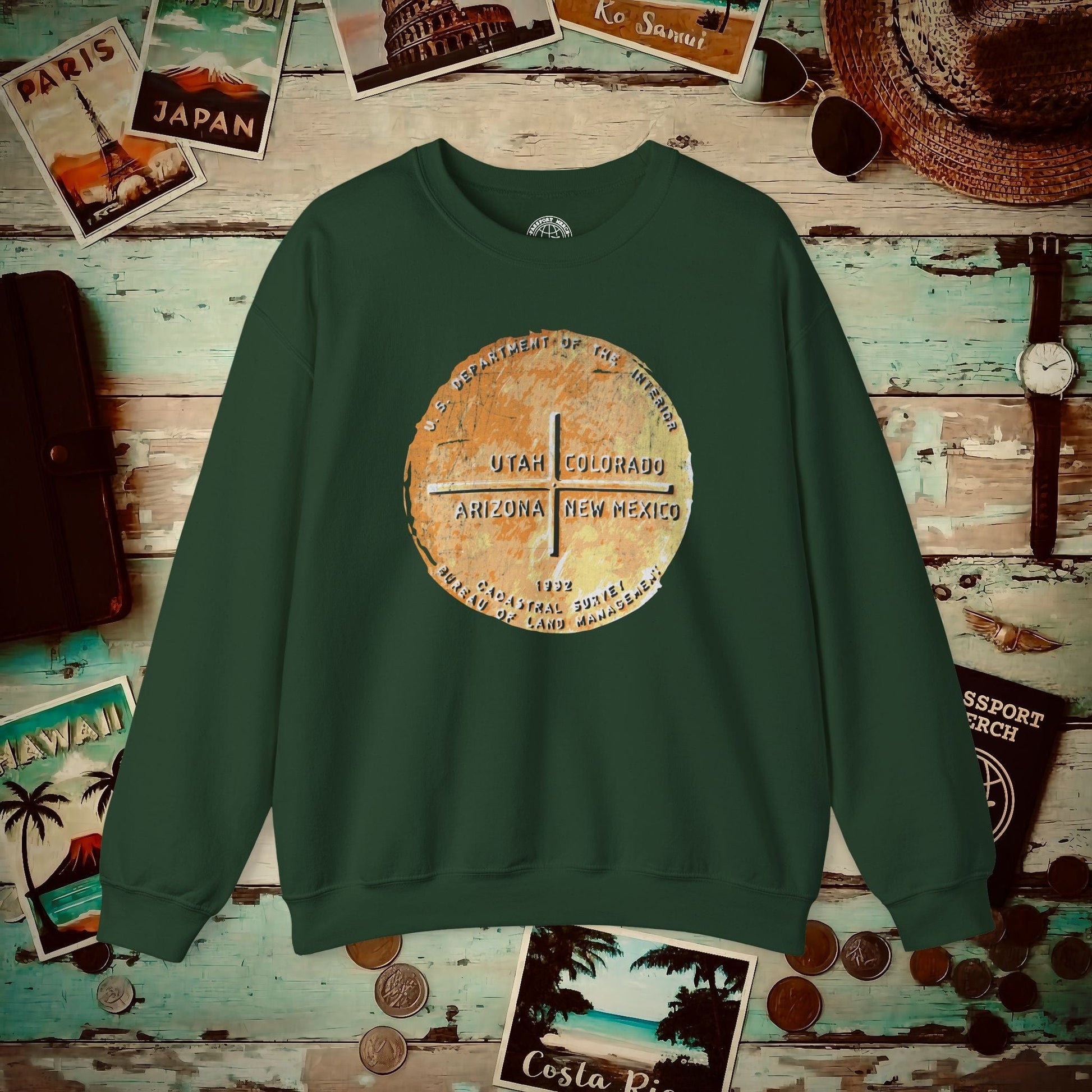 Four Corners - Utah, Colorado, Arizona, New Mexico Crewneck Forest Green / S