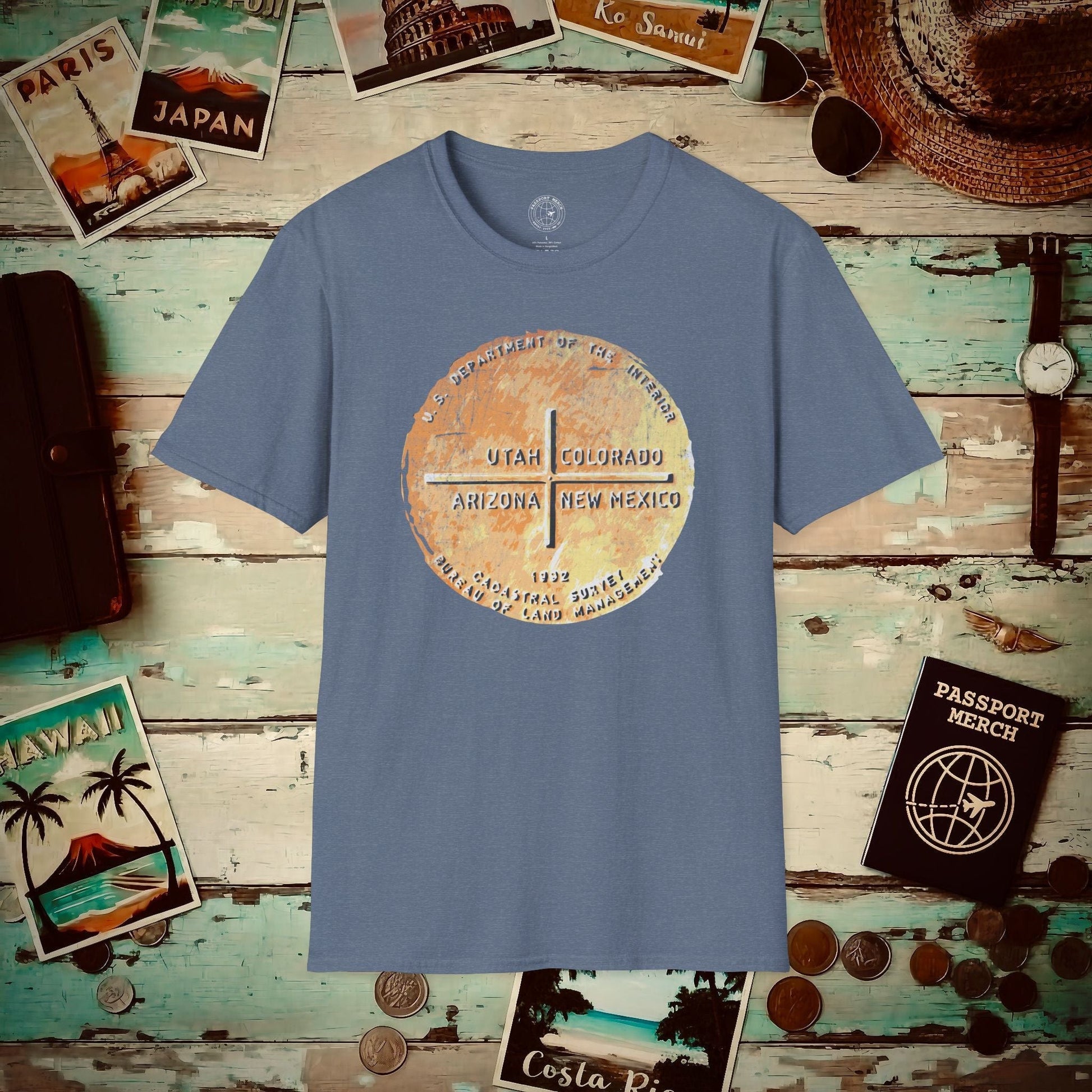 Four Corners - Utah, Colorado, Arizona, New Mexico T-Shirt Heather Indigo / S