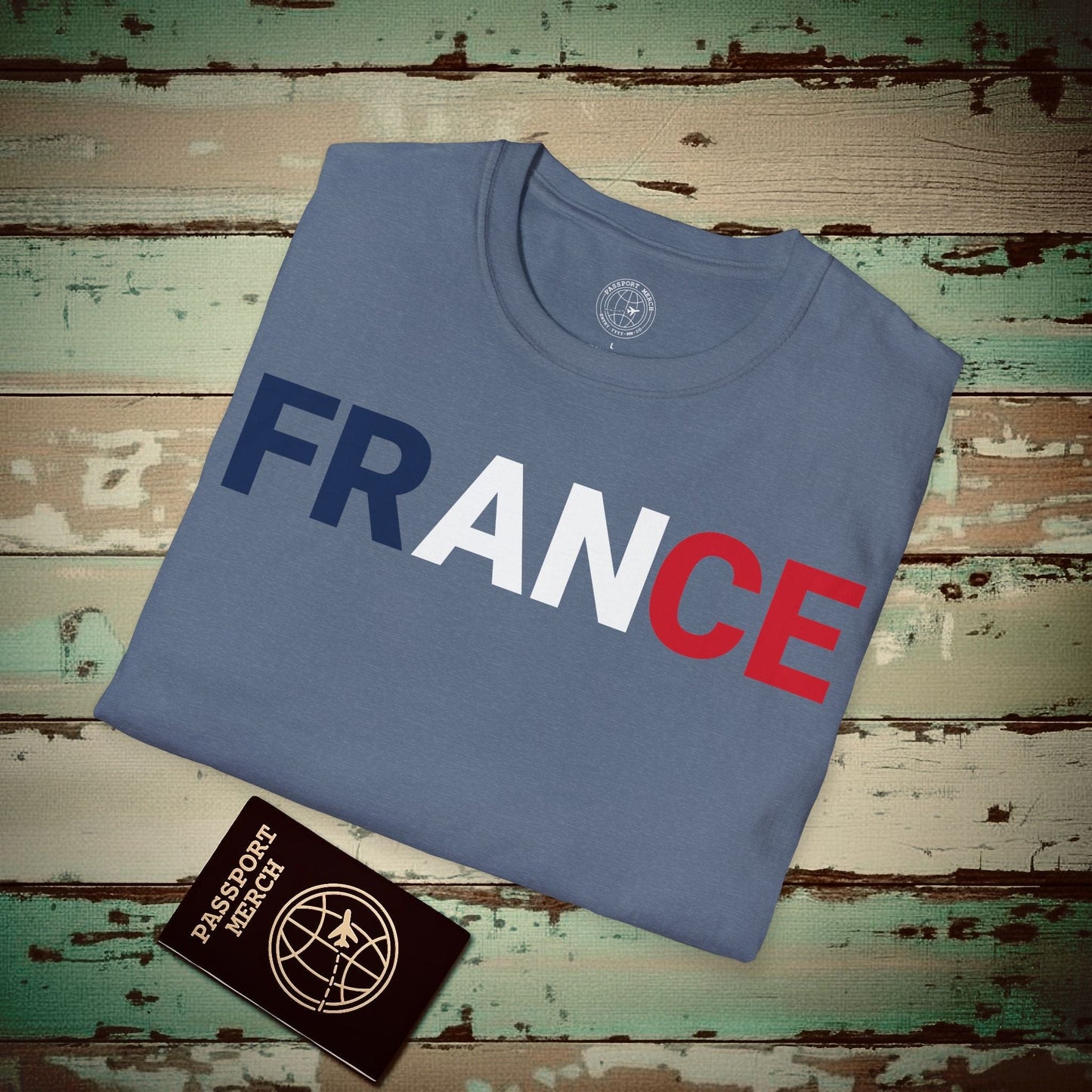France Patriotism Letter Flag T-Shirt Heather Indigo / S