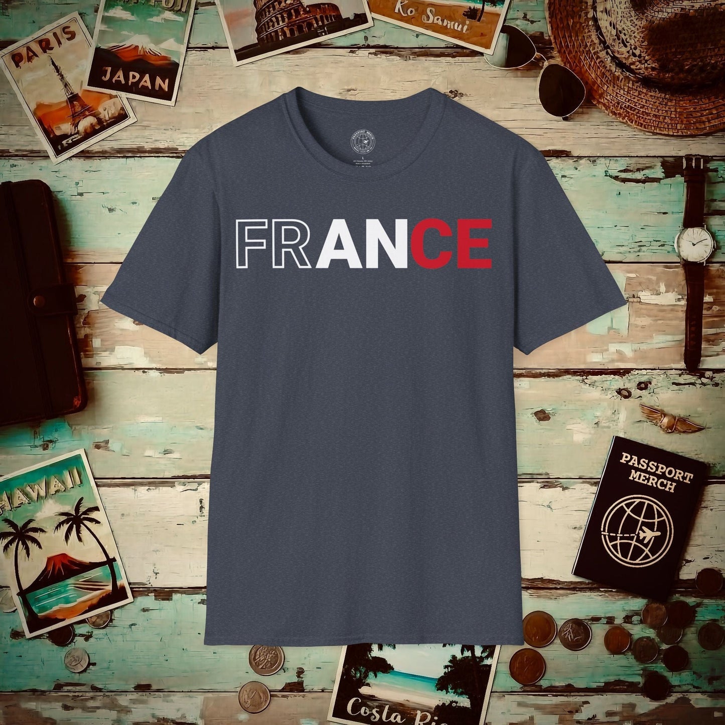 France Patriotism Letter Flag T-Shirt Heather Navy / S