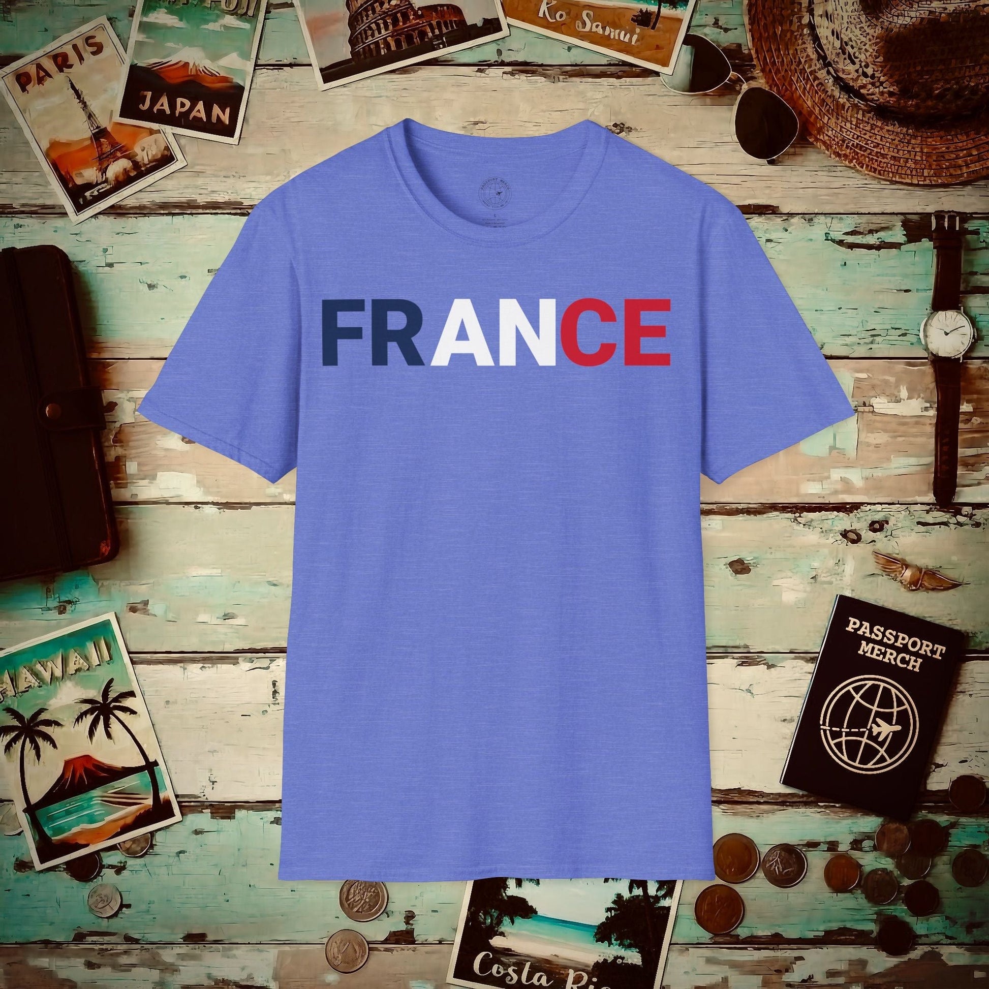 France Patriotism Letter Flag T-Shirt Heather Royal / S