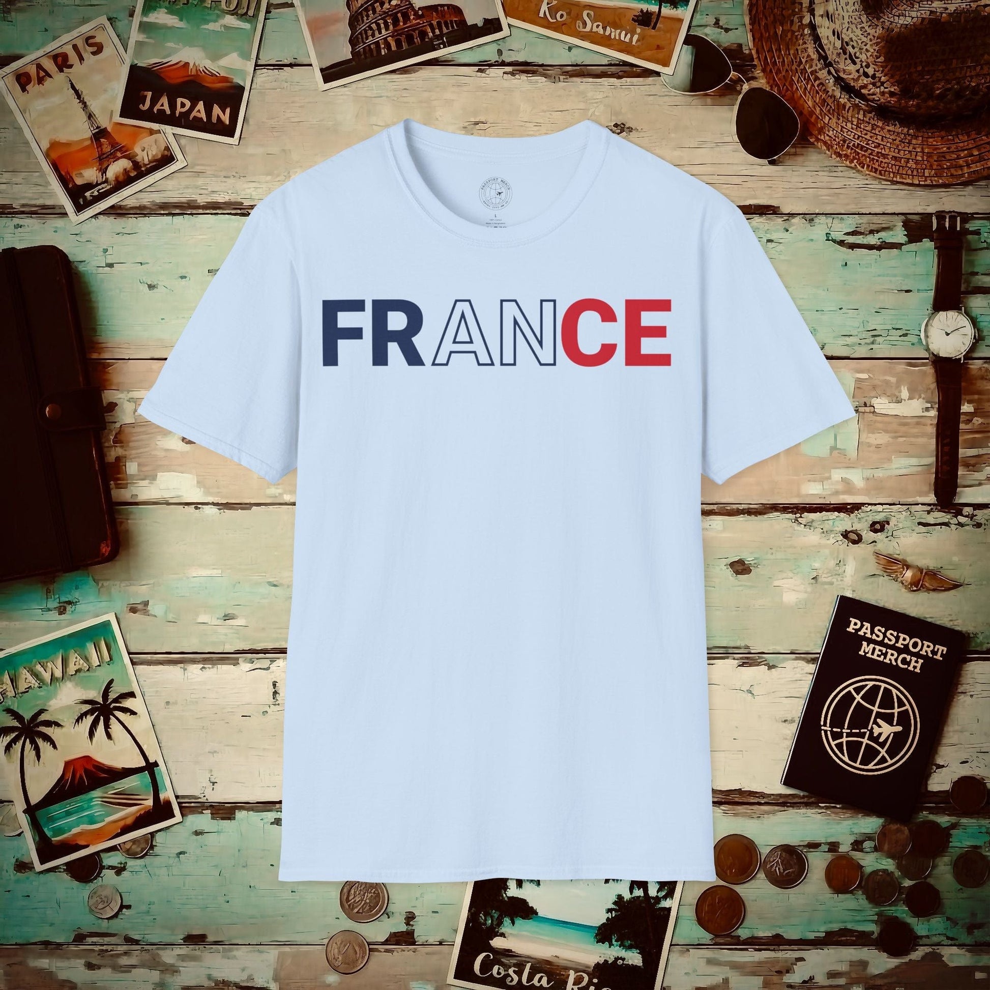 France Patriotism Letter Flag T-Shirt Light Blue / S